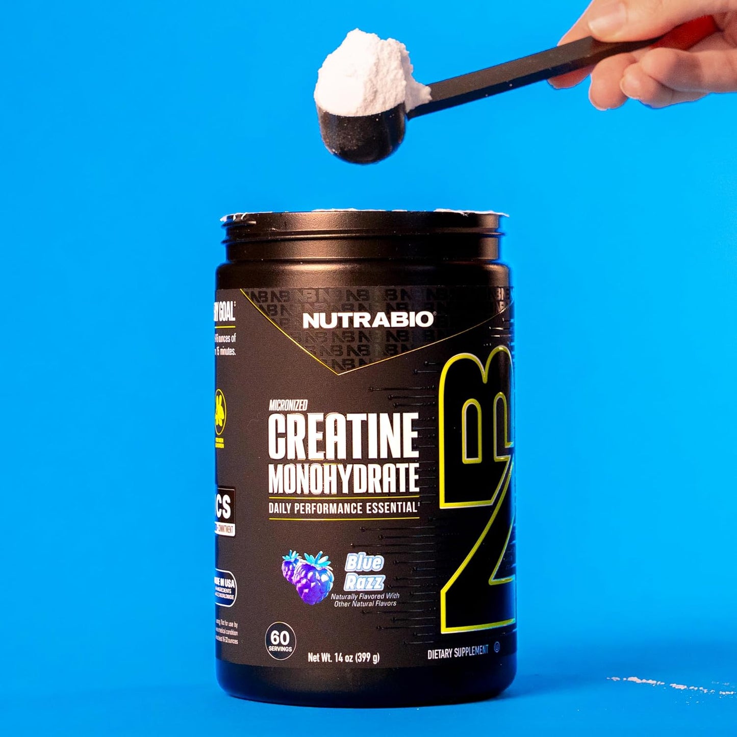 NutraBio 纯微粉化肌酸一水合物粉末补充剂,Blue Razz Burst(399克)