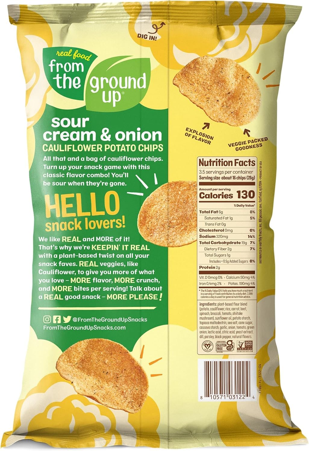 从头开始 - 花椰菜薯片 酸奶油洋葱味 12 x 3.5盎司