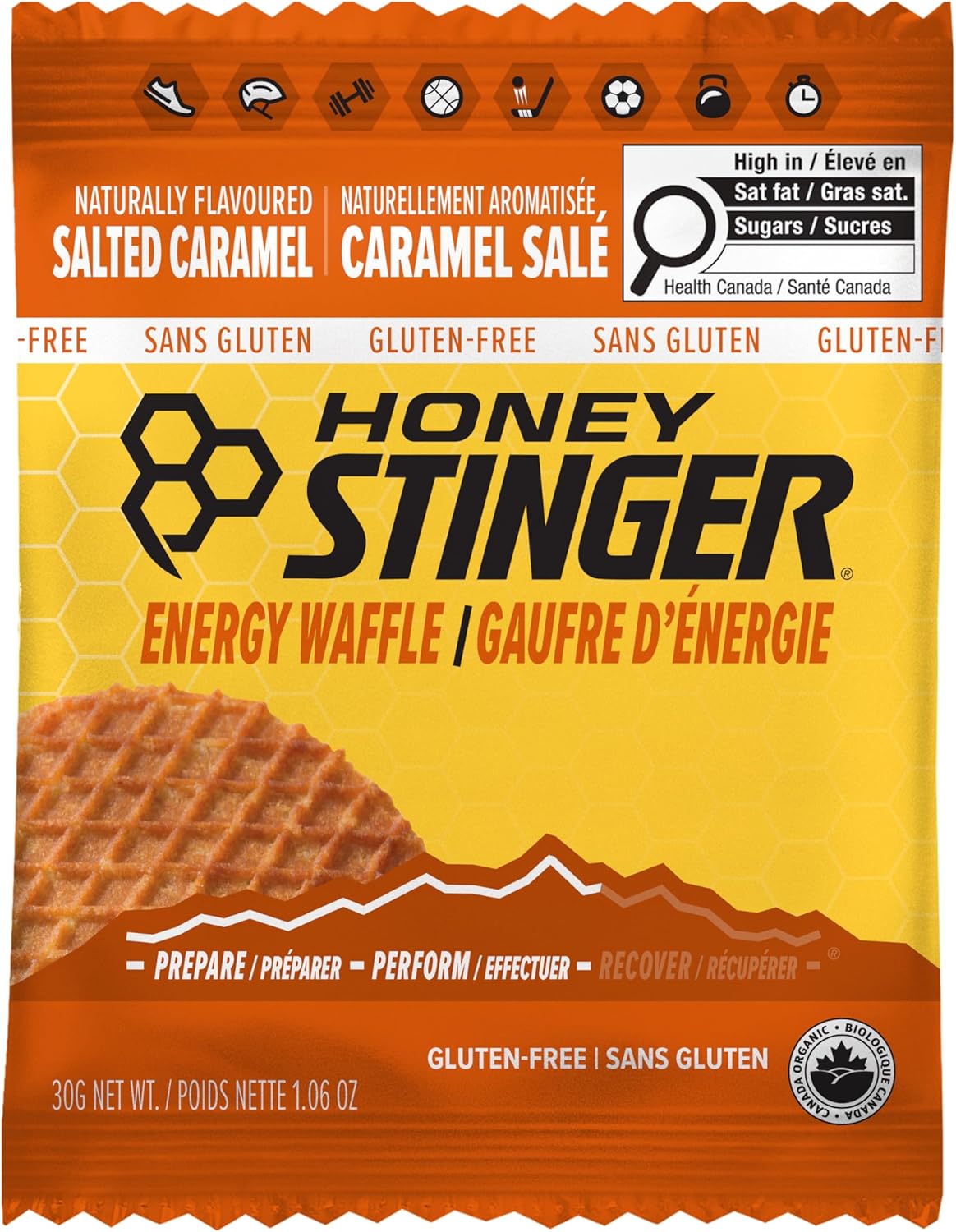 Honey Stinger Organic Gluten-Free Salted Caramel Waffle | Energy Stroopwafel for Exercise, Endurance and Performance | Sports Nutrition for Home & Gym, Pre & Post Workout | 12 Waffles, 30g