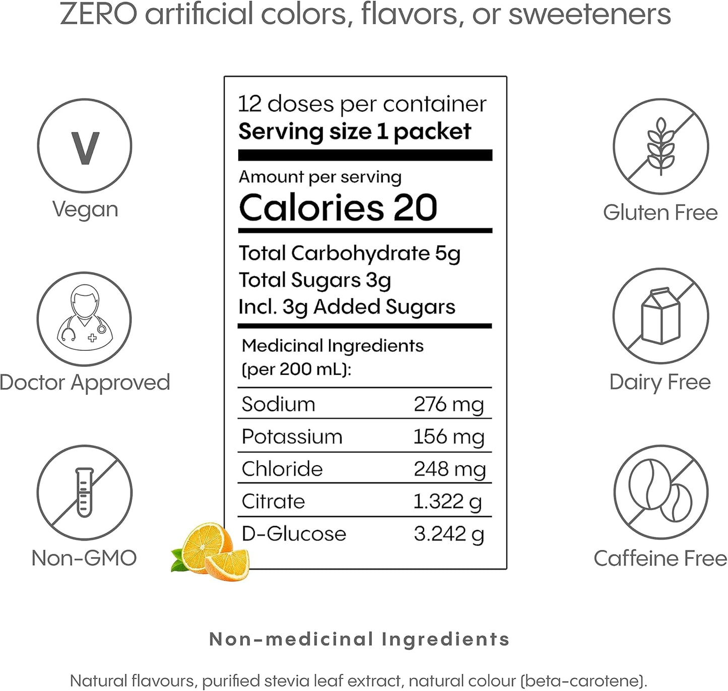 HydraLyte Electrolyte Powder, Low Sugar Electrolyte Packets Designed for Rapid Hydration, Safe Hydration for All Ages - Made with All Natural Ingredients, 36 Servings, Orange Flavour