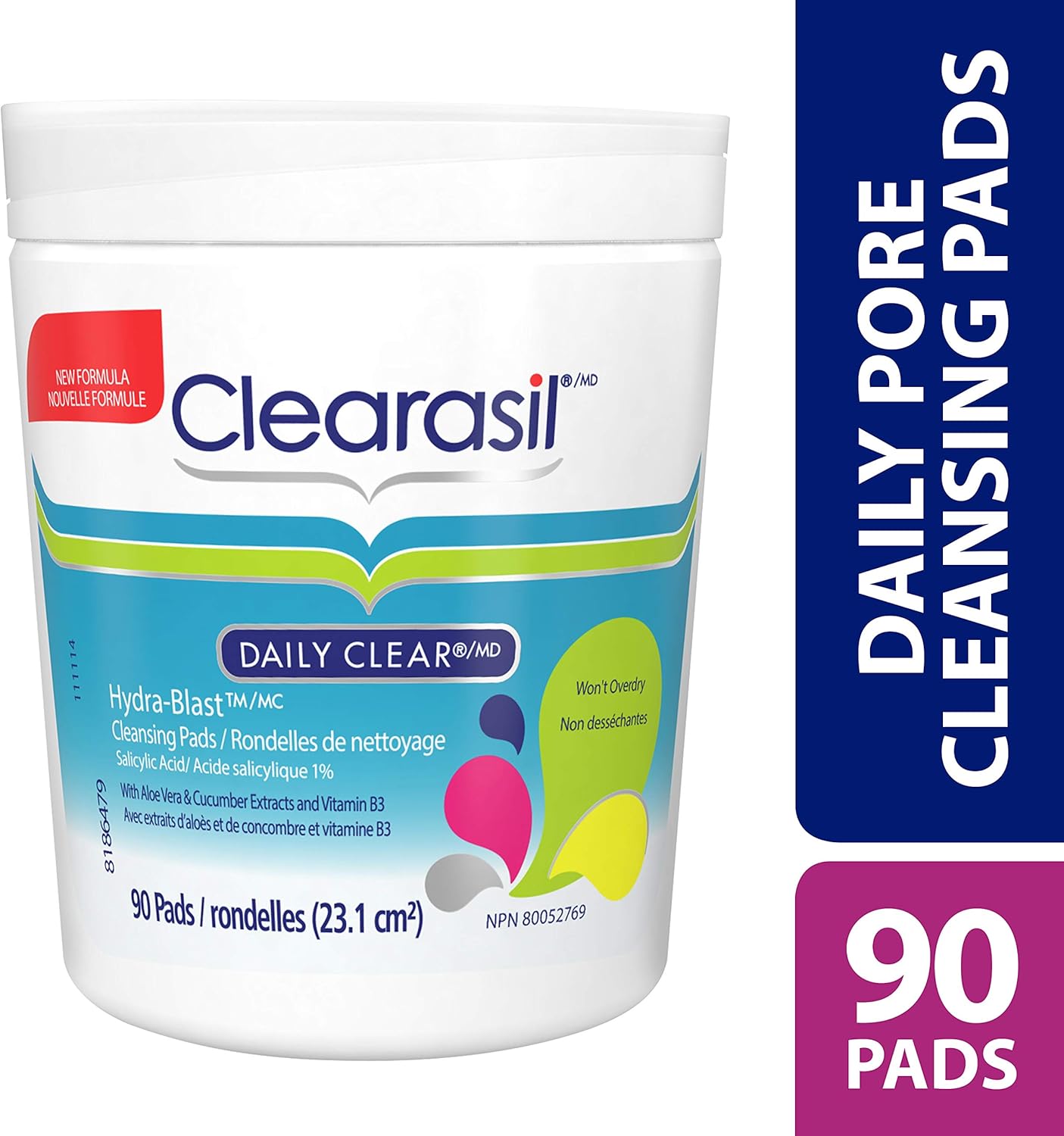 Clearasil, Daily Clear, Hydra-Blast Cleansing Pads, Won't Overdry, Salicylic Acid 1%, 90 Count