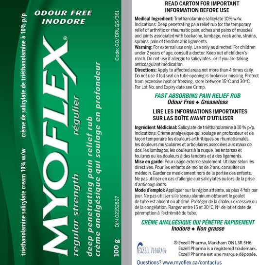 Myoflex 止痛膏 | 无味 | 深层缓解肌肉酸痛和关节痛 | 不含薄荷醇 | 无污渍 | 不油腻 | 适合 2 岁以上 | 100 克(常规强度)