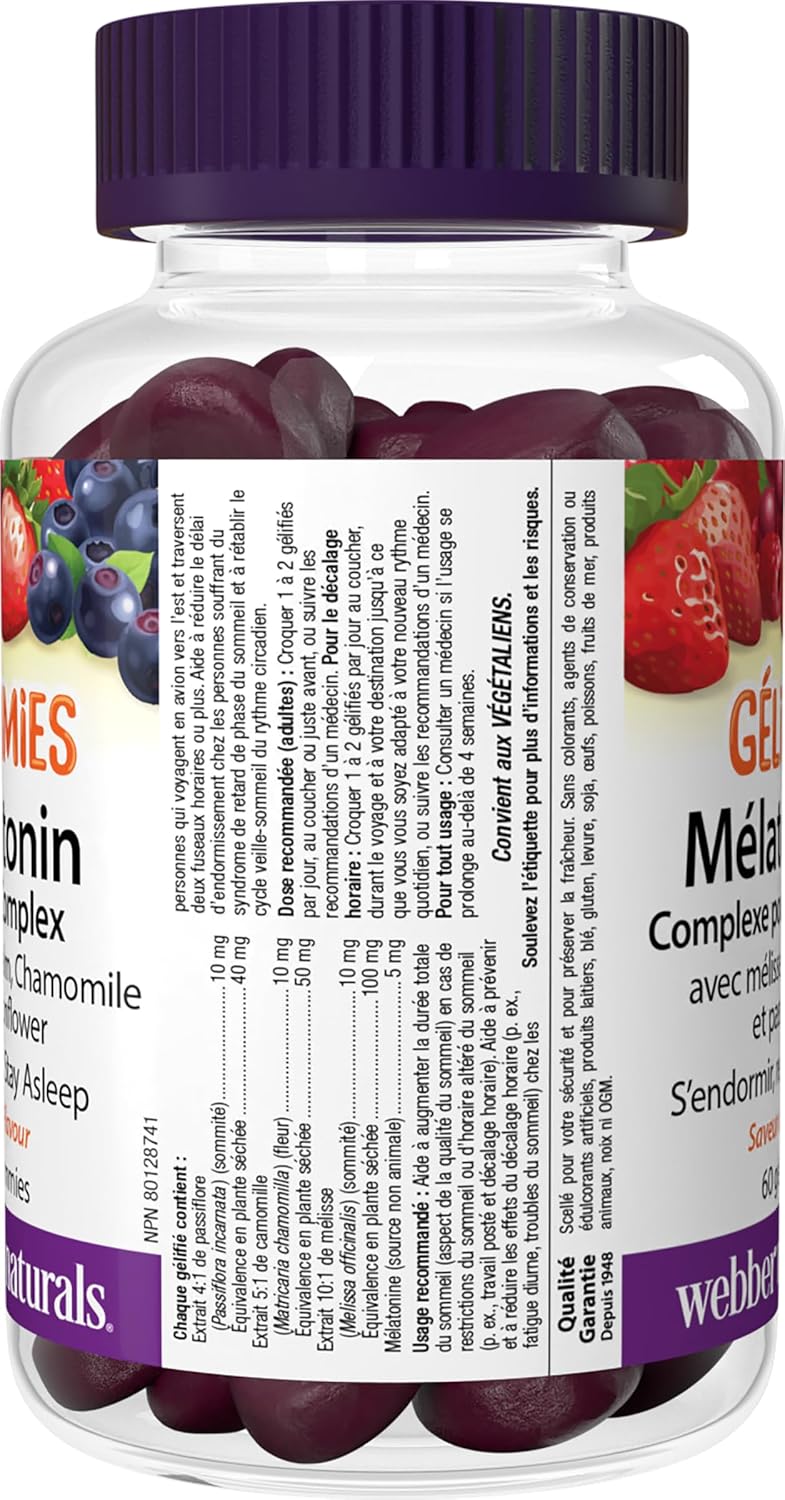 Webber Naturals 睡眠複合軟糖,含 5 毫克褪黑激素和草本混合物,60 粒漿果味軟糖,有助於睡眠,純素