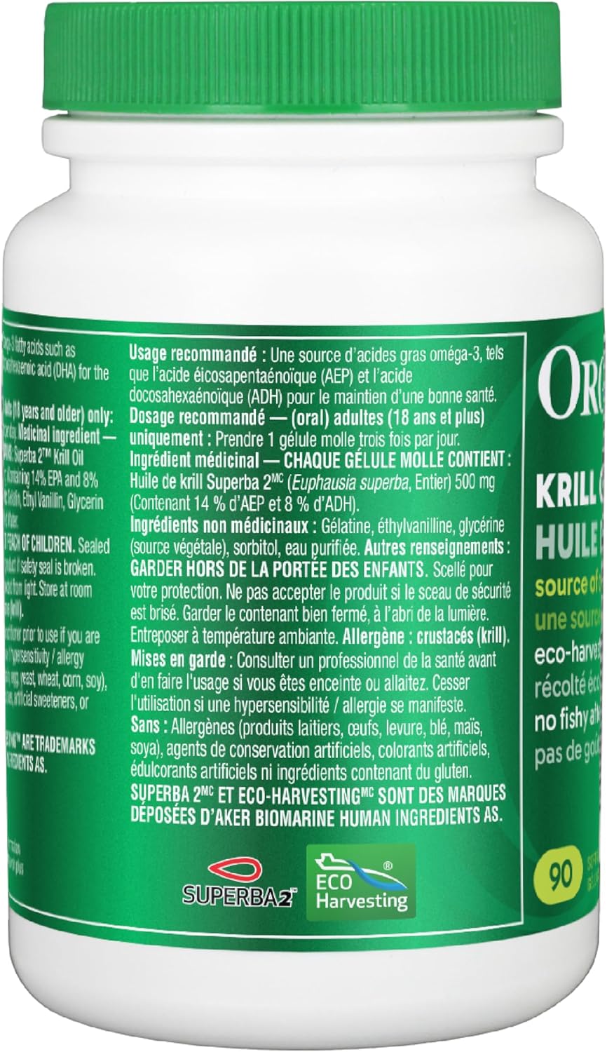 Organika 磷虾油 - 源自南极洲的可持续来源,DHA 和 EPA Omega 3 吸收率高,有益于大脑和心脏健康 - 90 片