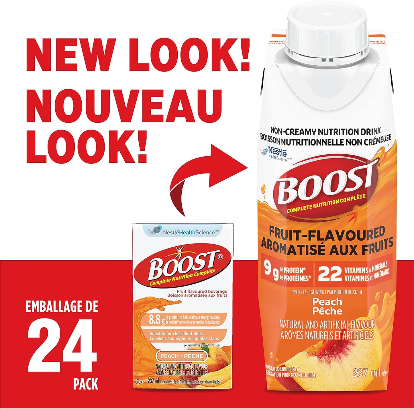 Boost 水果味饮料橙味(237 毫升,24 支)+ Boost 水果味饮料桃味(237 毫升,24 支)