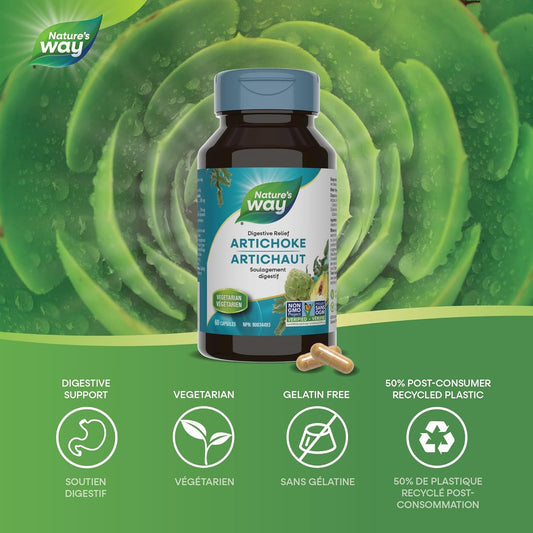 Nature's Way Artichoke - Herbal Supplement to Help Relieve Digestion Disturbances - Non-GMO - 60 Vegetarian Capsules