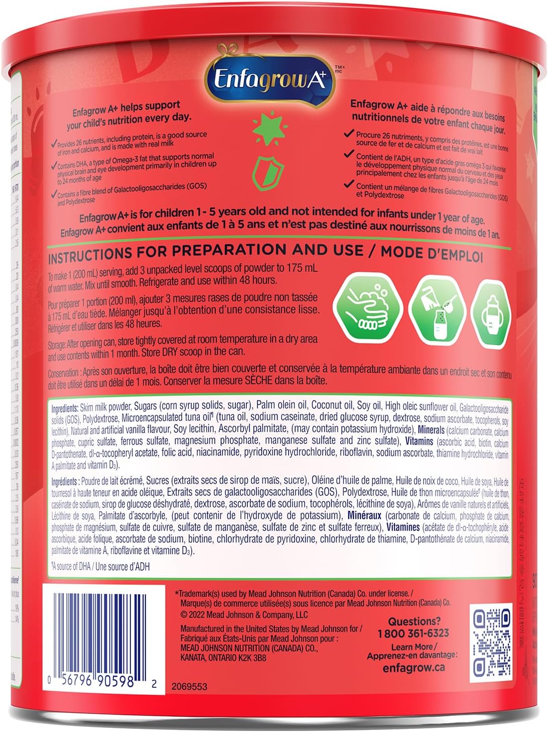 Enfagrow A+ Child & Toddler Nutritional Drink, 26 Nutrients including Brain Building DHA, Ages 1-5, Vanilla Flavour, Powder, 907g