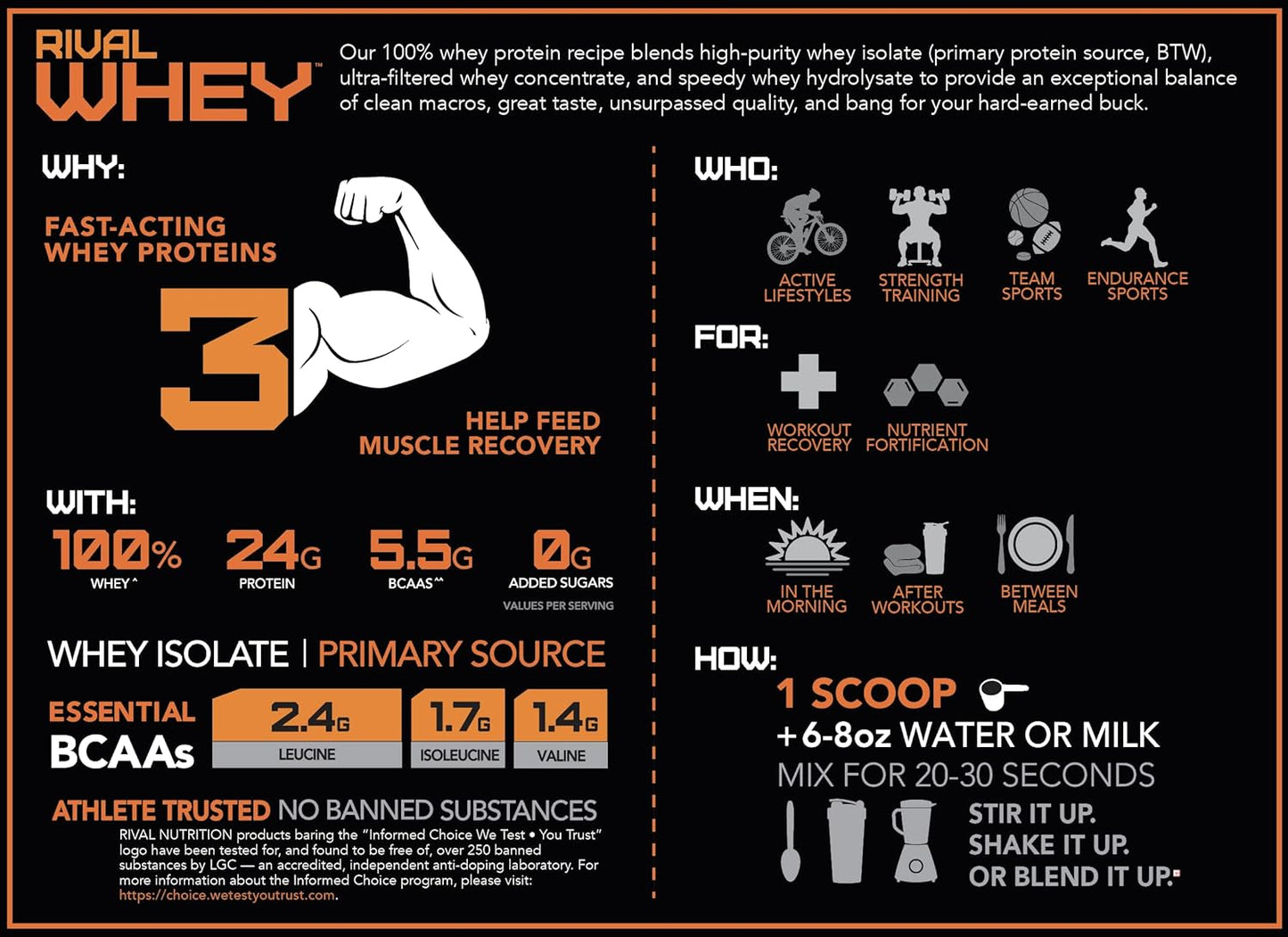 Rivalus Rivalwhey 浓巧克力味 100% 乳清/分离乳清蛋白 2 磅 953 克