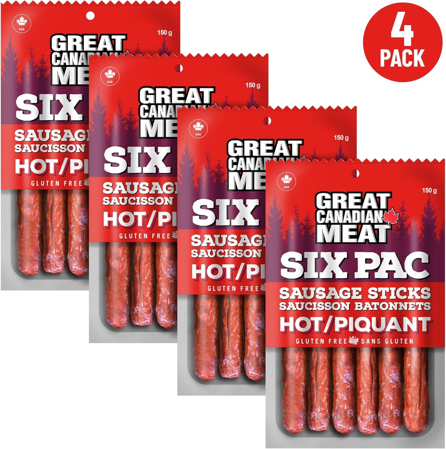 热熏香肠条 - 4 包,每包 4 x 150 克,Great Canadian Meat 出品,肉类零食,散装香肠条盒,适合肉食爱好者。零食之选,古饮食法,无麸质,高蛋白