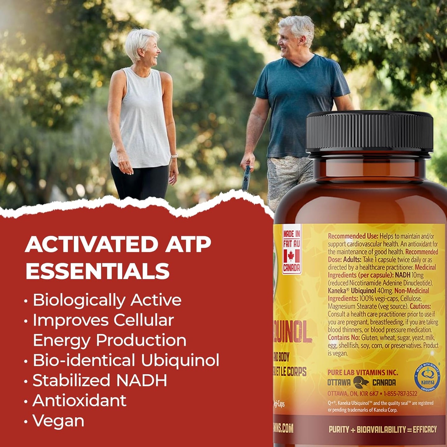 Pure Lab Vitamins | NADH Nicotinamide Adenine Dinucleotide + Coq10 Ubiquinol | 30 Capsules | Vitamin B3 Supplement | B3 Vitamin Nicotinamide Supplement | Brain Energy, Mental Clarity Supplemet