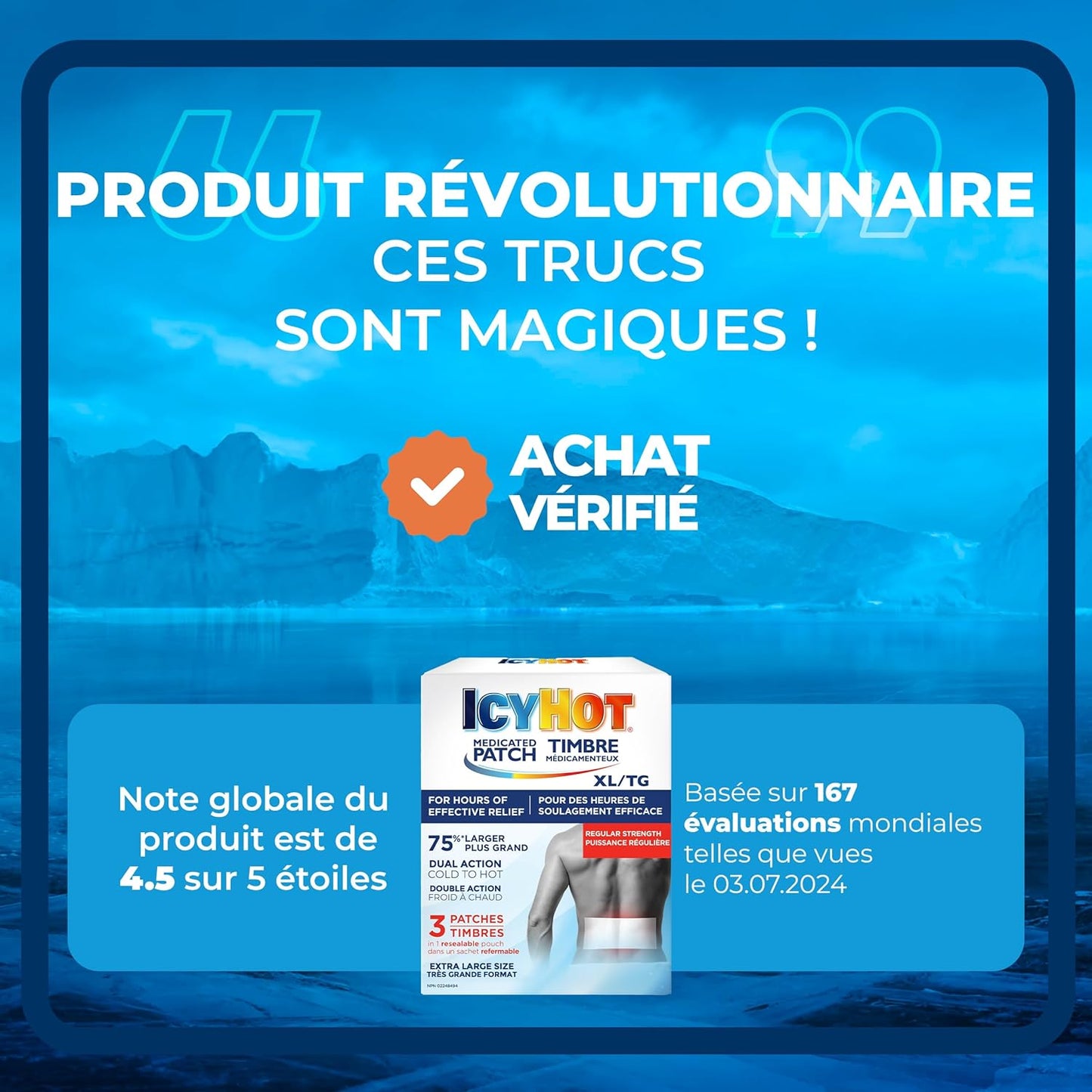 Icy Hot Medicated XL Pain Patch, Large Patches for Temporary Arthritis, Lumbago, Backache and Muscle Pain Relief, Menthol 5%, 3 Count