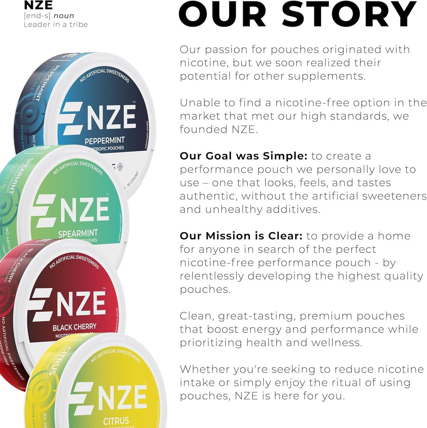 NZE 无咖啡因益智袋(留兰香型) - 益智袋含 Alpha GPC、L-酪氨酸和 L-茶氨酸 - 无糖无人工甜味剂 - 每罐 15 个无尼古丁袋 - 5 包