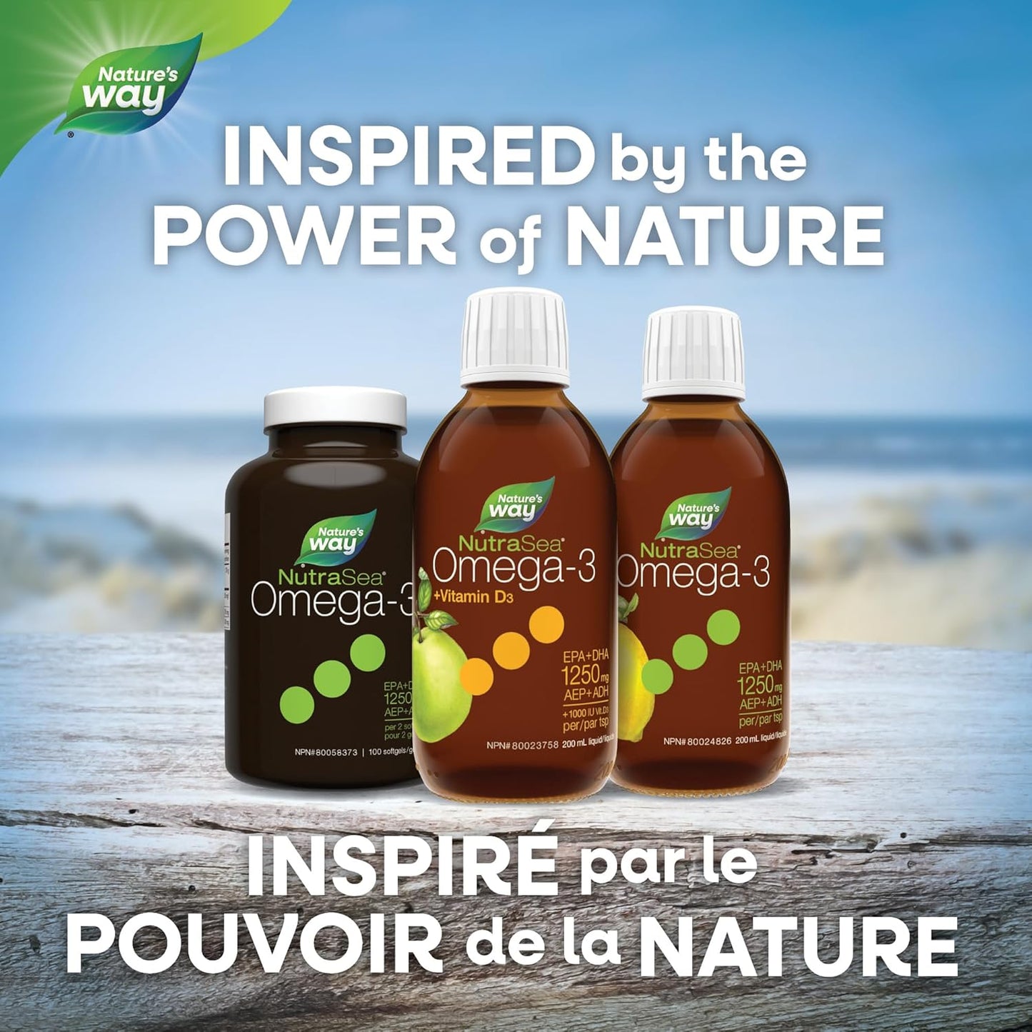 Nature's Way NutraSea+D,Omega 3 + 维生素 D 补充剂,苹果脆,200 毫升液体