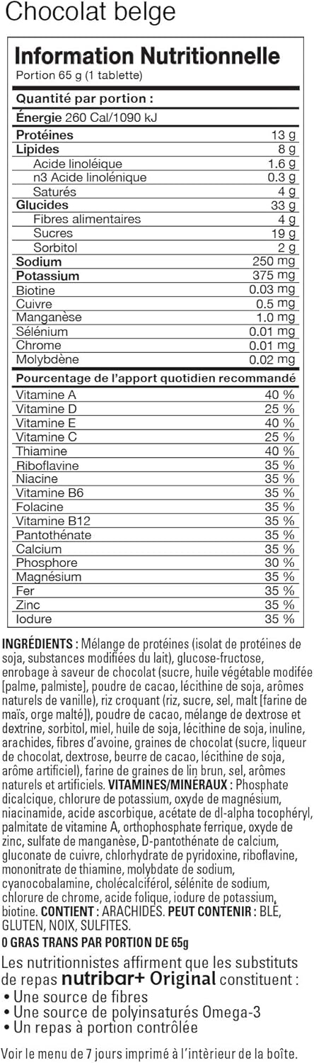 Nutribar Original Belgian Chocolate Flavoured Protein Bars, Meal Replacement, High Protein,High Fibre, 12-Count