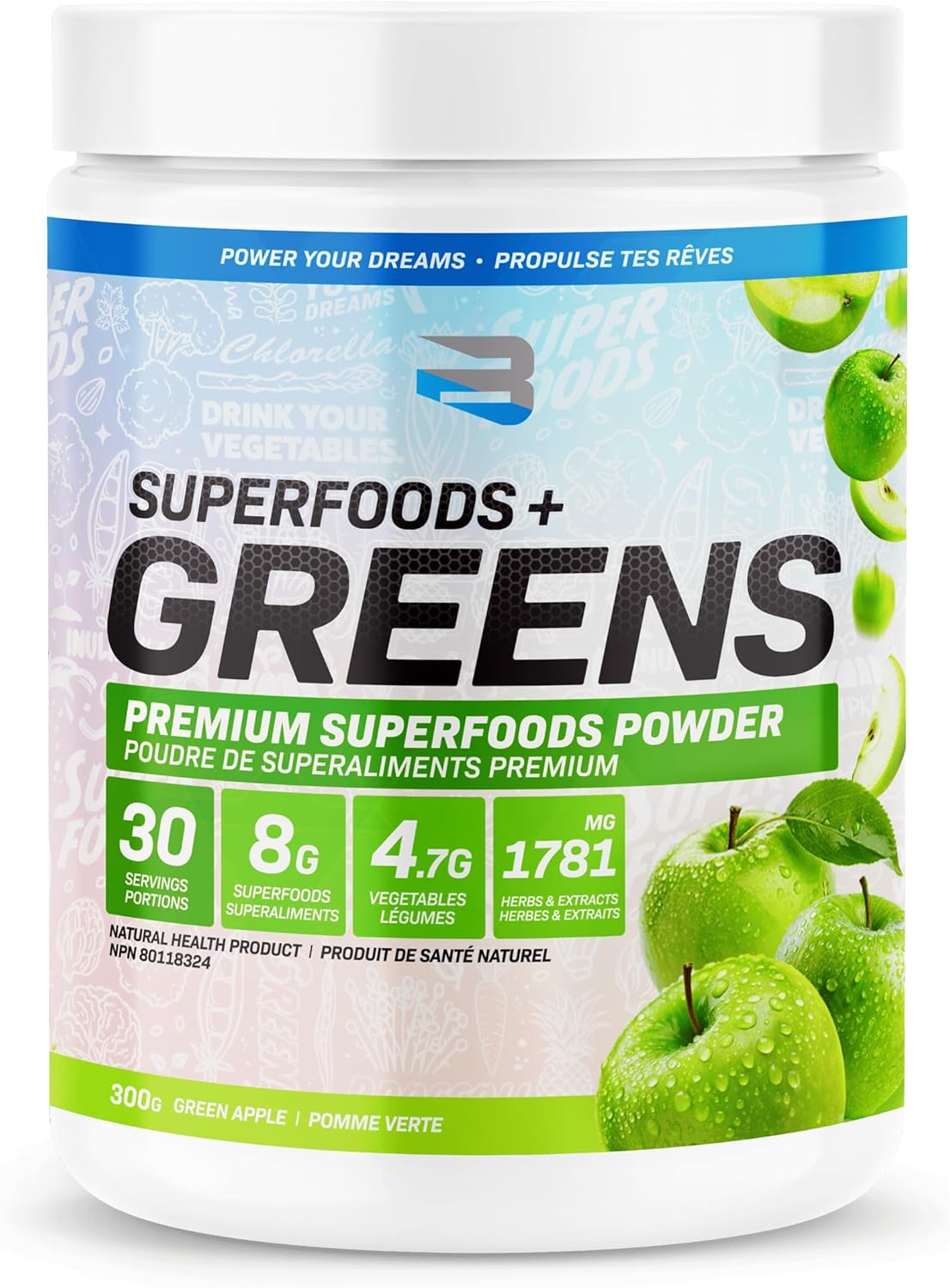 Believe Superfoods + Greens – Green Apple (30 Servings) – 50+ Whole-Food Superfoods & Sea Vegetables for Energy, Immunity & Digestive Support – Enzyme, Prebiotic & Antioxidant Blend – Vegan