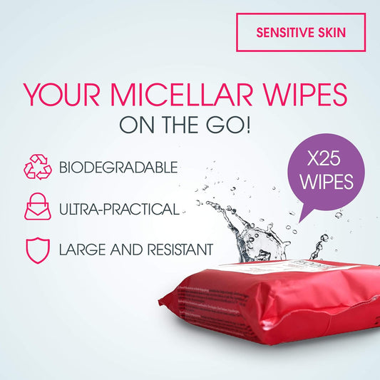 Bioderma Sensibio H2O Duo - 可生物降解湿巾 - 清洁卸妆 - 舒缓肌肤 - 适用于敏感肌肤 - 2x25 片装,50 片