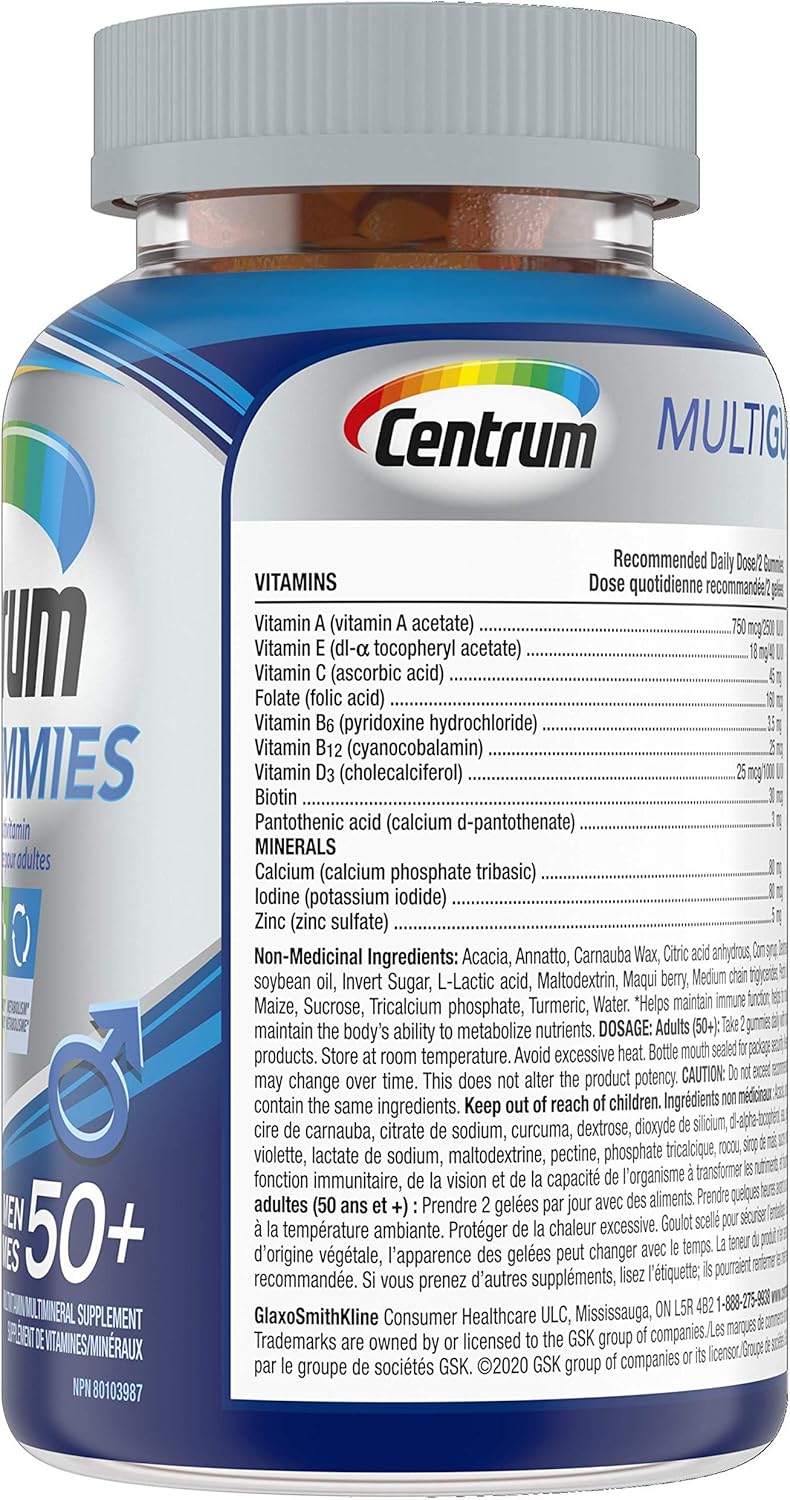 Centrum Men 50 Plus 複合維生素/礦物質軟糖,適合 50+ 男性,櫻桃、漿果和蘋果口味,120 粒