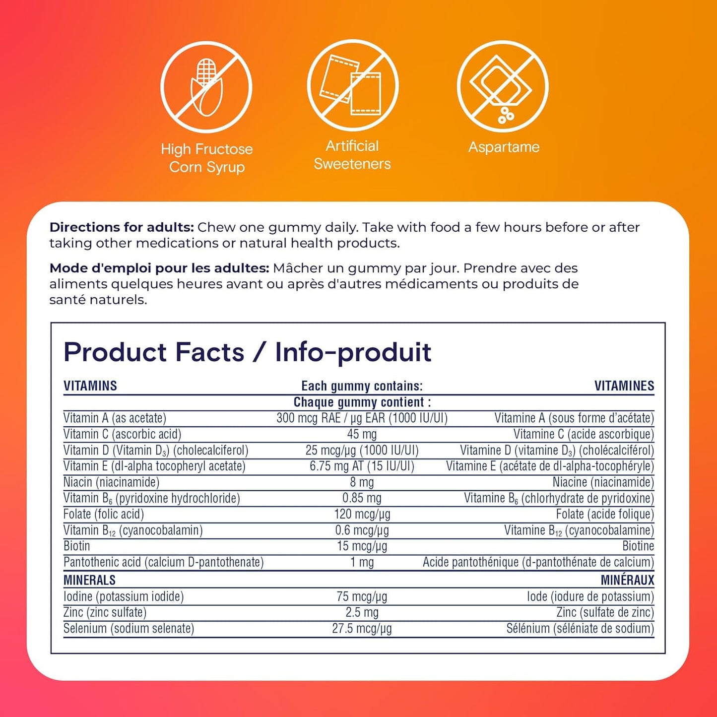 每日一片+成人免疫软糖 - 男女适用的免疫复合维生素,加上每日免疫支持,含维生素 C、维生素 D 和锌,支持免疫功能,120 粒软糖