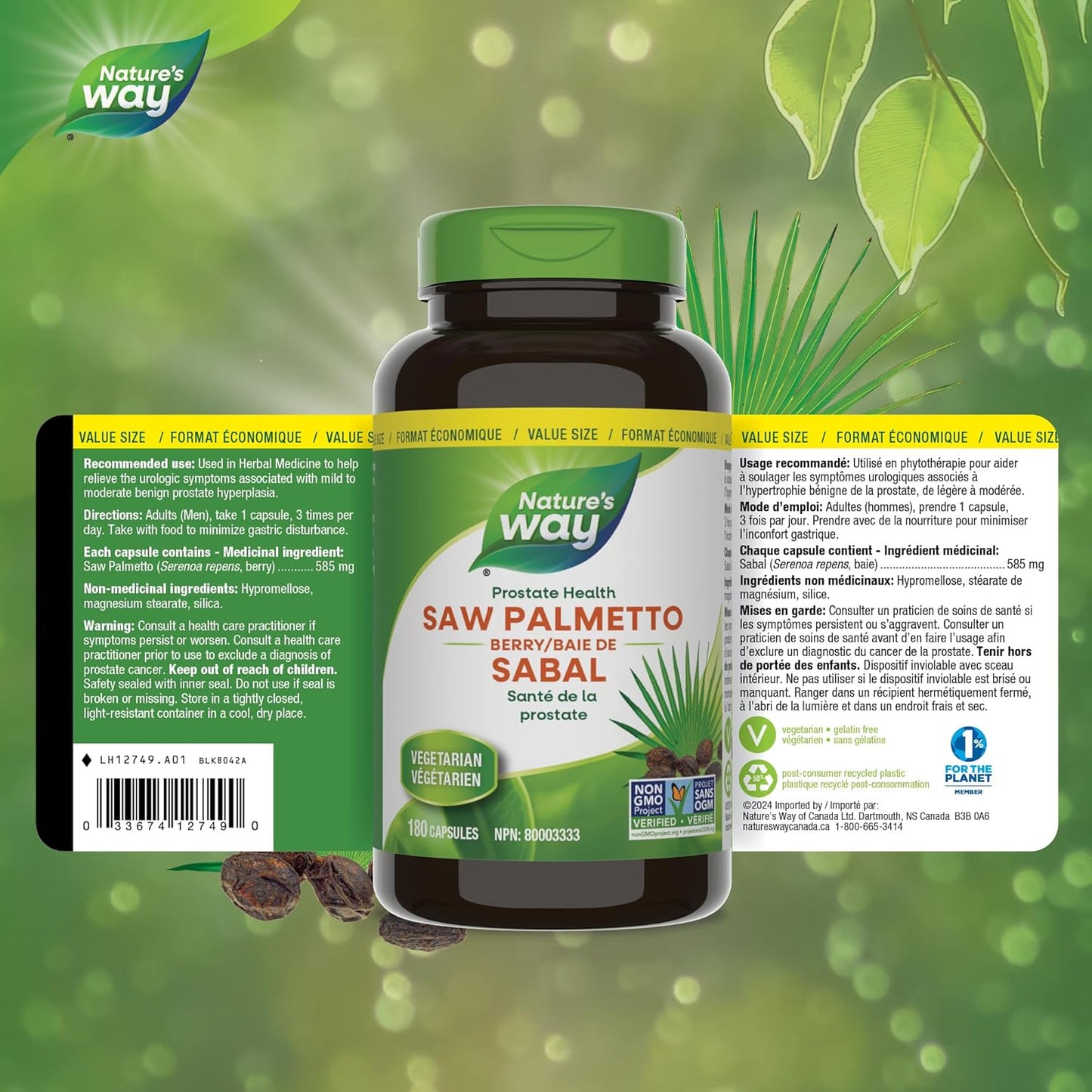 Nature's Way 锯棕榈浆果,前列腺健康,180 粒软胶囊,超值装