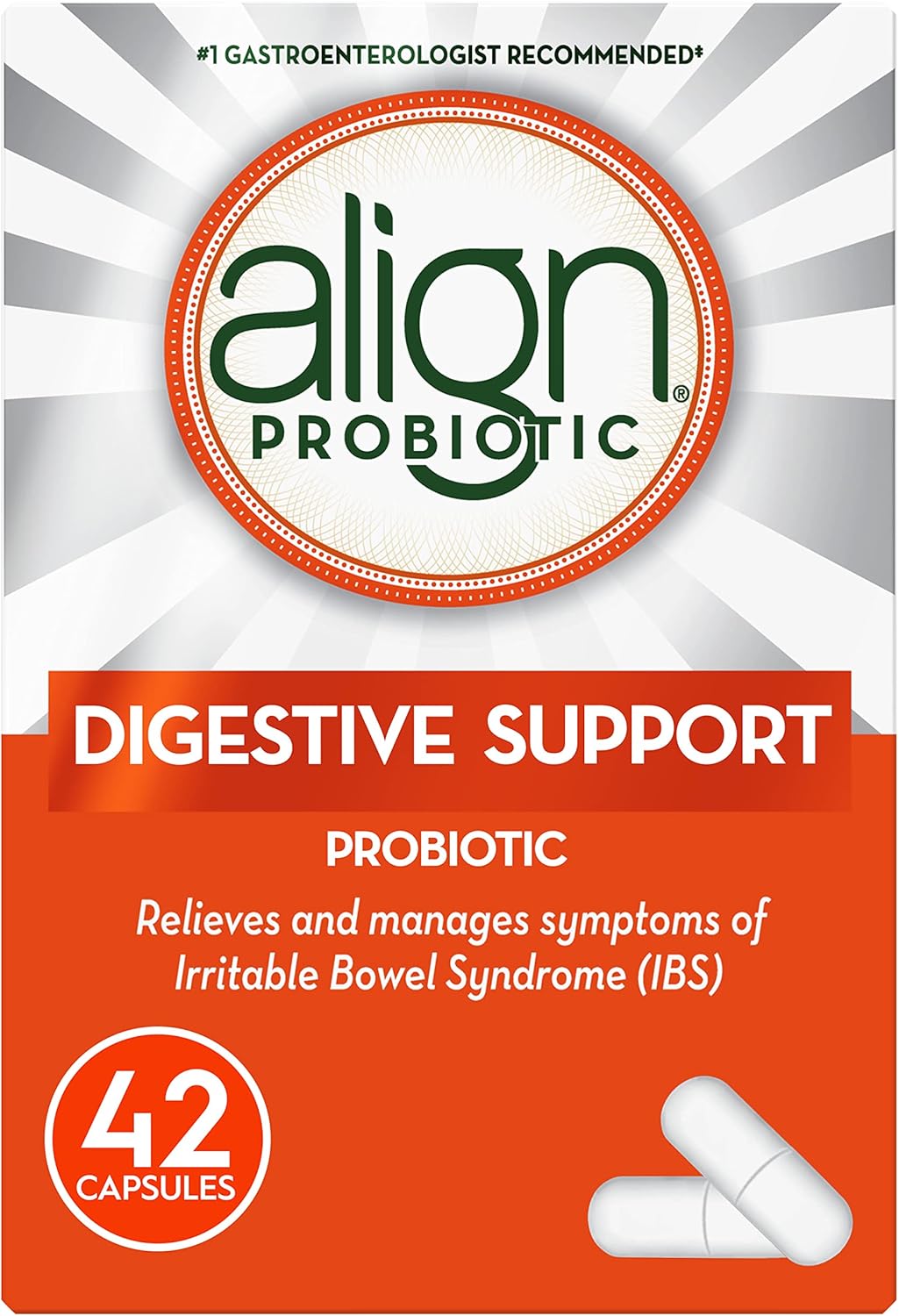 Align Probiotic, Women's Dual Action, Multi-Strain Probiotic & Probiotic Digestive Support, IBS Symptom Relief : Gas, Abdominal Discomfort, Bloating, Helps Healthy Intestinal Flora, 42 Capsules