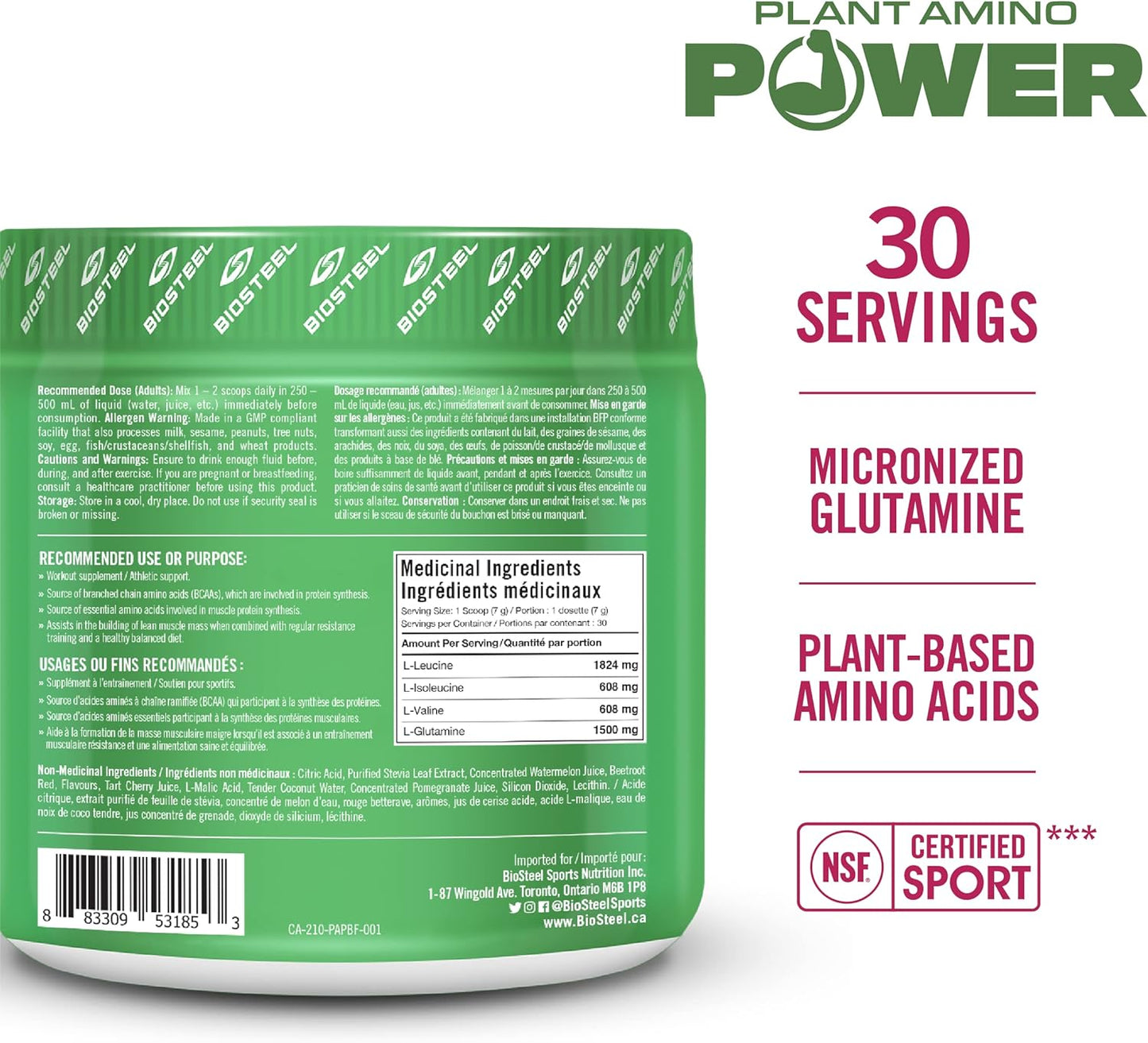 BioSteel Plant Amino Power BCAA+, Lean Muscle Support. Sugar Free, Naturally Sweetened with Stevia, Berry Fusion, 210 g (Pack of 1)