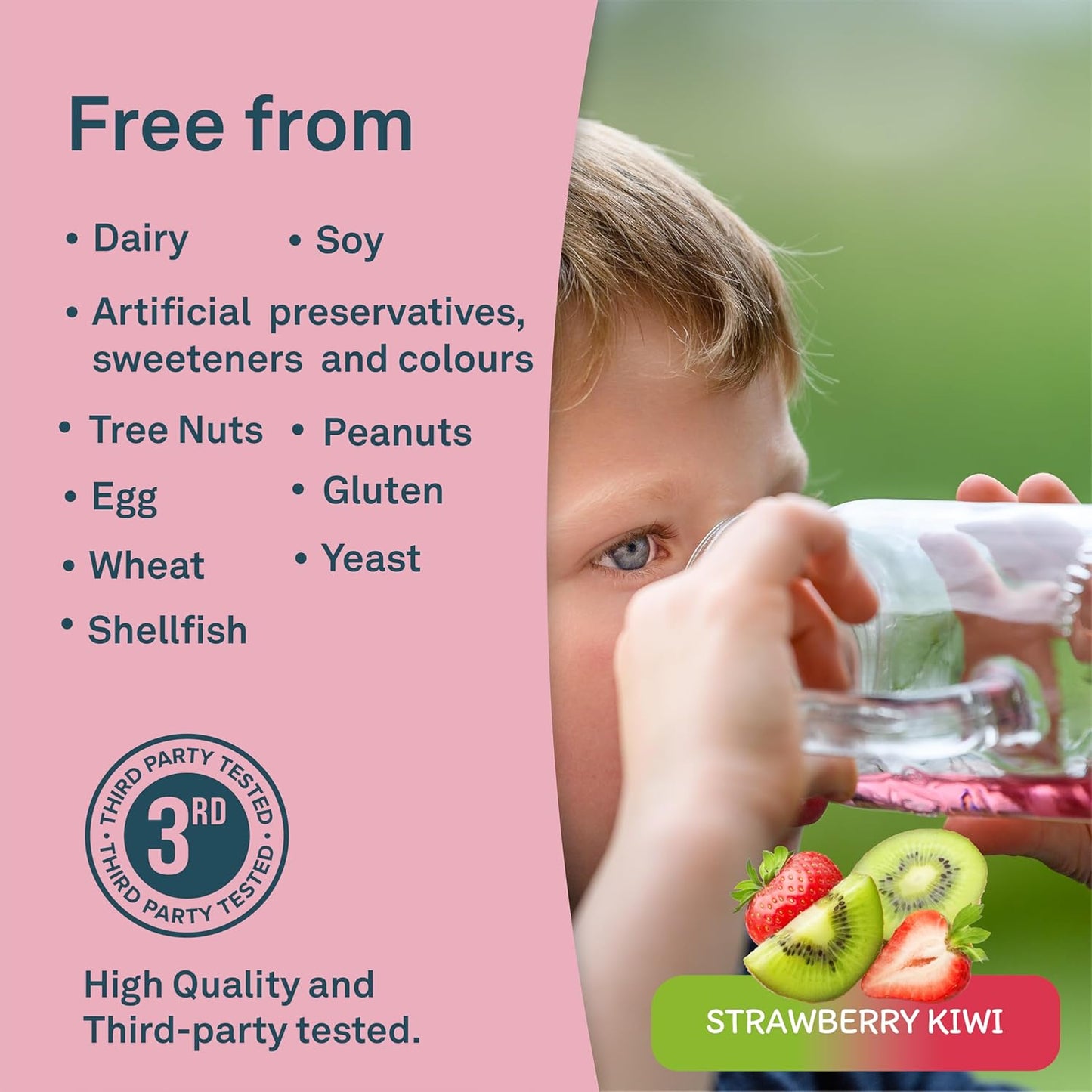 Organika 儿童电解质粉 - 草莓奇异果口味 - 随时随地无糖补水 + 100% 每日所需维生素 C、益生元和抗氧化剂 | 不含乳制品、麸质和 BPA - 3.5 克 x 20 袋