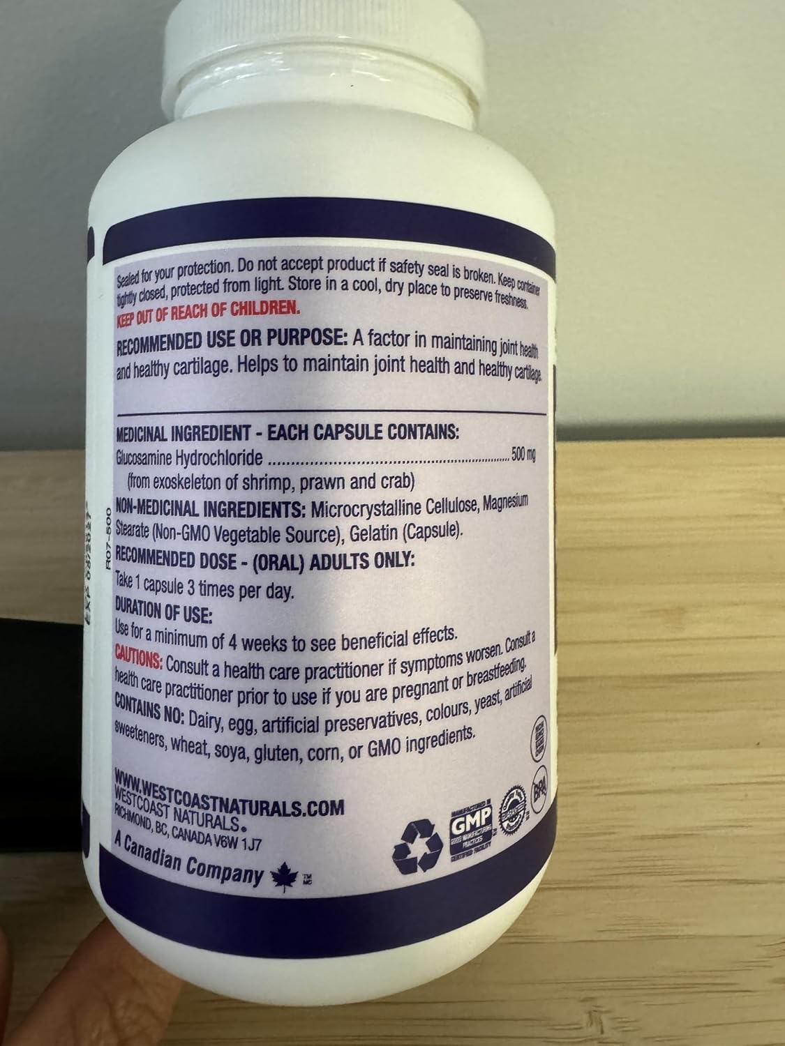WESTCOAST NATURALS 鹽酸葡萄糖胺膠囊,200 粒