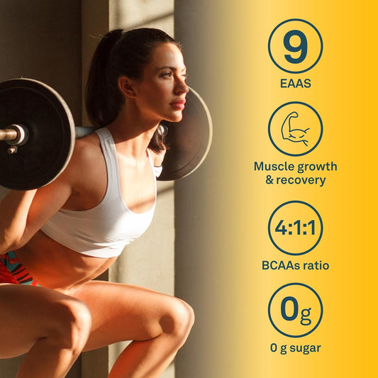 Organika 加拿大製造氨基酸複合粉 - 7 克 BCAA + 9 種 EAA 和 L-精氨酸,可增強肌肉蛋白質合成、肌肉修復和改善運動恢復,無糖漿果柑橘味 180 克