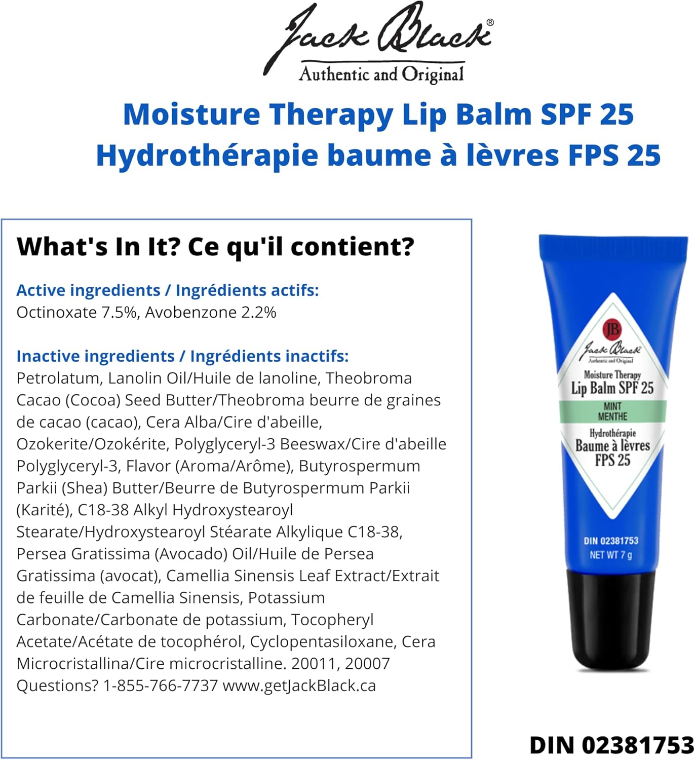 Jack Black Moisture Therapy Lip Balm SPF 25, Mint