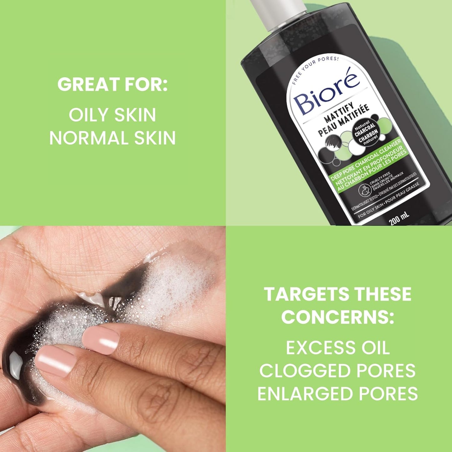 Biore Deep Pore Charcoal Cleanser, Face Wash for Oily Skin (200 mL) | Made in Canada