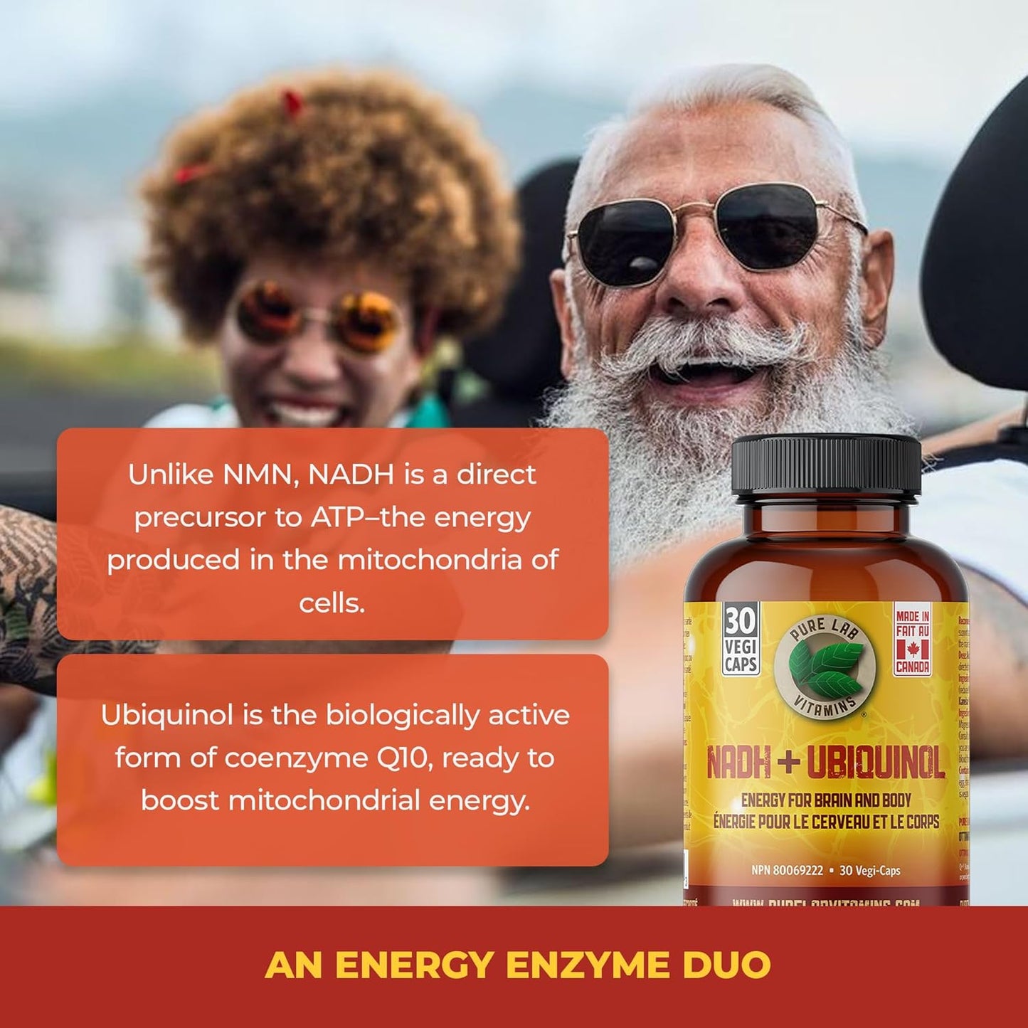Pure Lab Vitamins | NADH Nicotinamide Adenine Dinucleotide + Coq10 Ubiquinol | 30 Capsules | Vitamin B3 Supplement | B3 Vitamin Nicotinamide Supplement | Brain Energy, Mental Clarity Supplemet