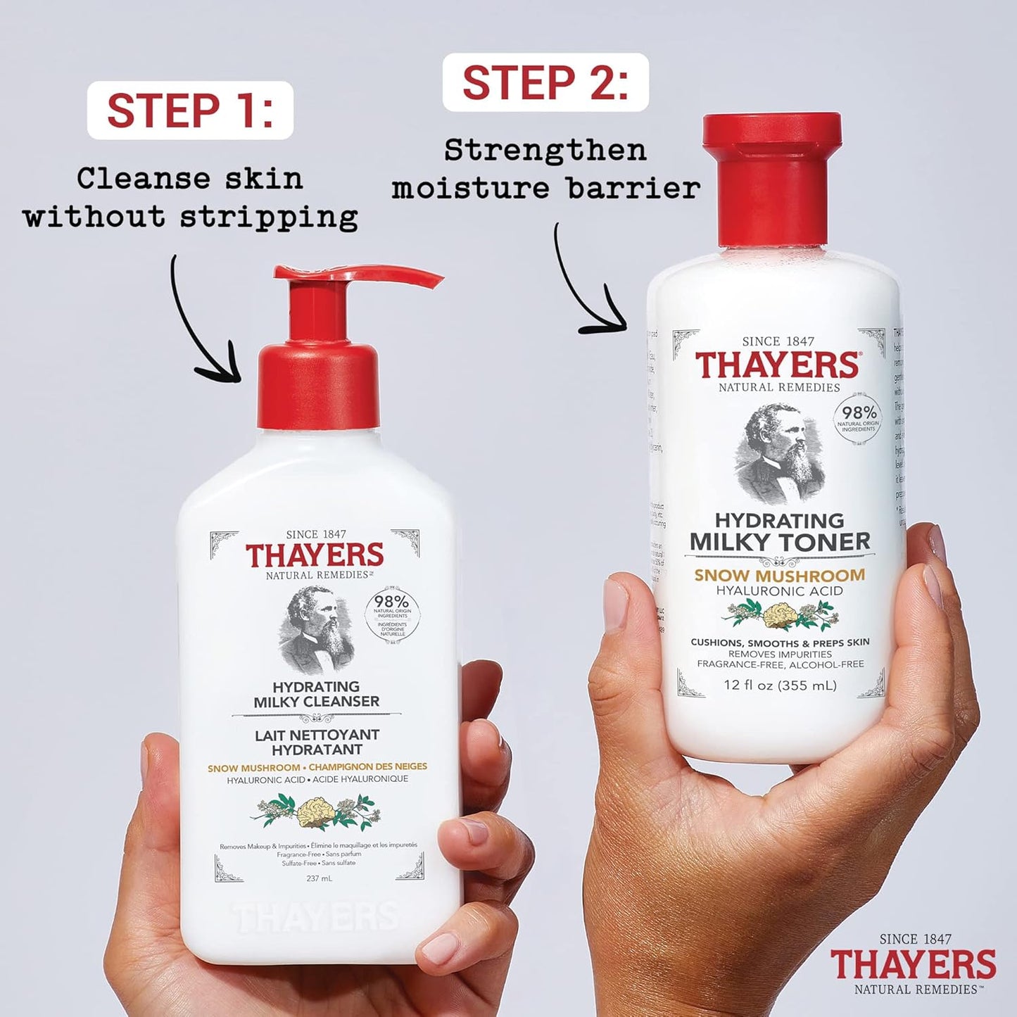 THAYERS Milky Hydrating Face Cleanser with Snow Mushroom and Hyaluronic Acid, Dermatologist Recommended Gentle Facial Wash and Hydrating Skincare for Dry and Sensitive Skin, Paraben Free, 8 FL Oz