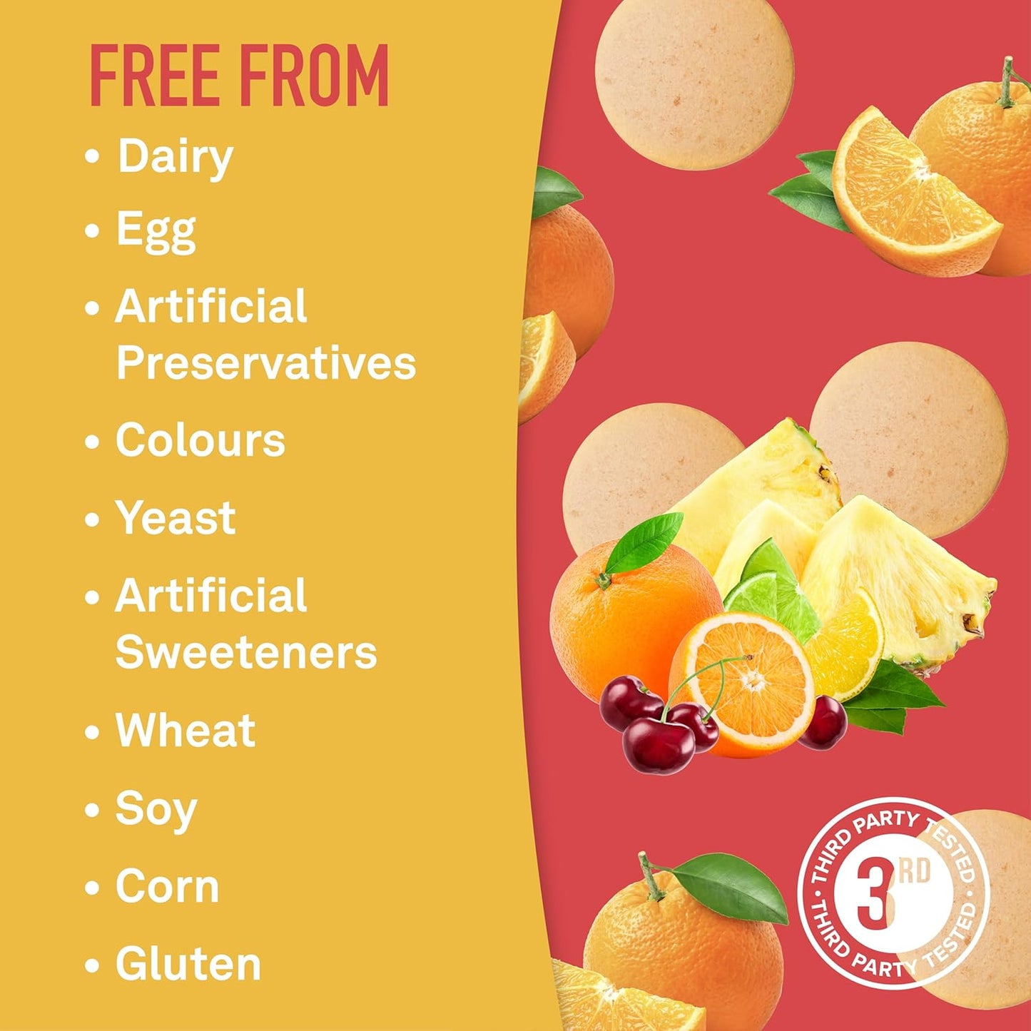 Organika 电解质盐片 - 水果宾治口味咀嚼片 - 快速补水,增强耐力和能量,添加 D-葡萄糖 - 60 片