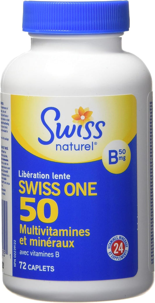 瑞士天然定时释放 Swiss One 50 | 多效合一复合维生素和矿物质,含 B 族维生素 | 日常维护整体健康 | 无添加剂(72 粒胶囊)