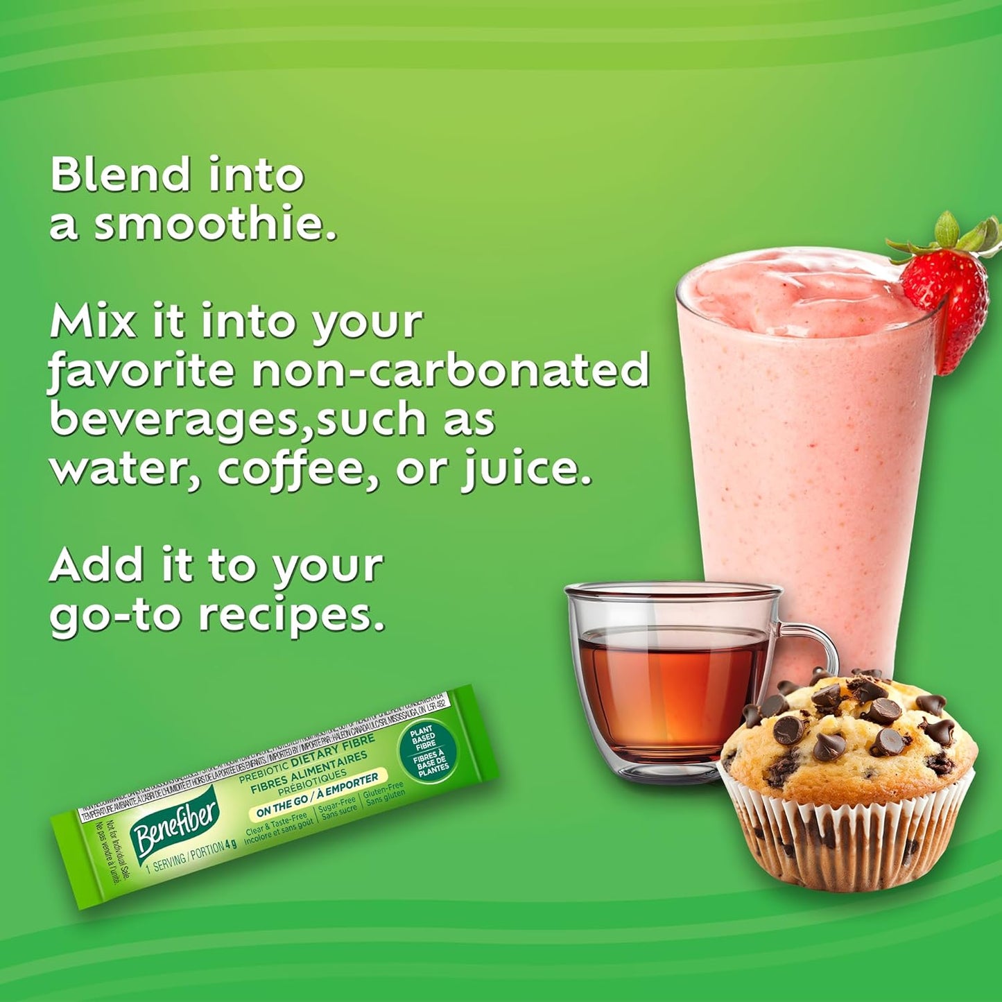 Benefiber On The Go Prebiotic Dietary Fibre Powder, Unflavoured, Stick Packs, Sugar-Free - (28 x 4 g Stick Packs)