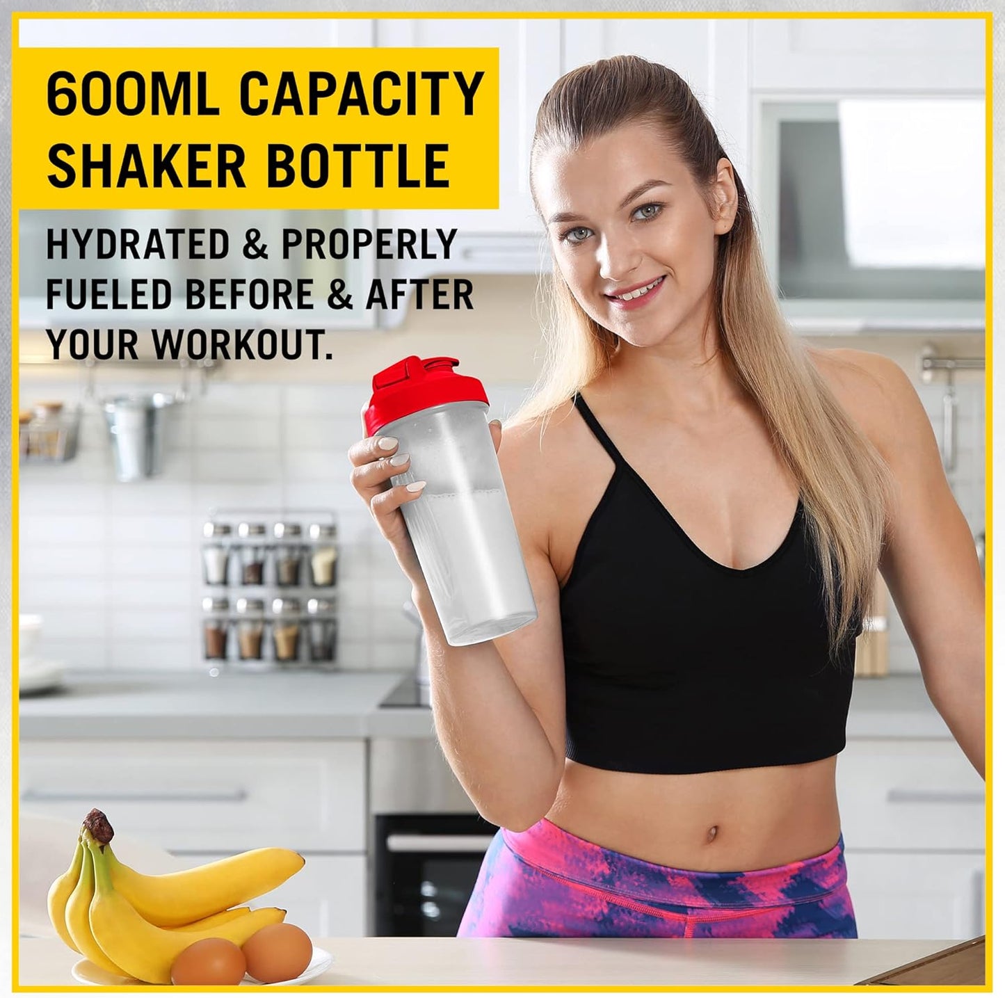 Everlast FIT 600ML 摇摇杯 - 防漏 - 摇摇杯带螺旋搅拌球,不含 BPA/DEHP,易于清洁,非常适合混合蛋白质奶昔。(红色)