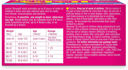 Advil Junior Strength 布洛芬 100 毫克片剂 USP 蓝莓味 40 片咀嚼片
