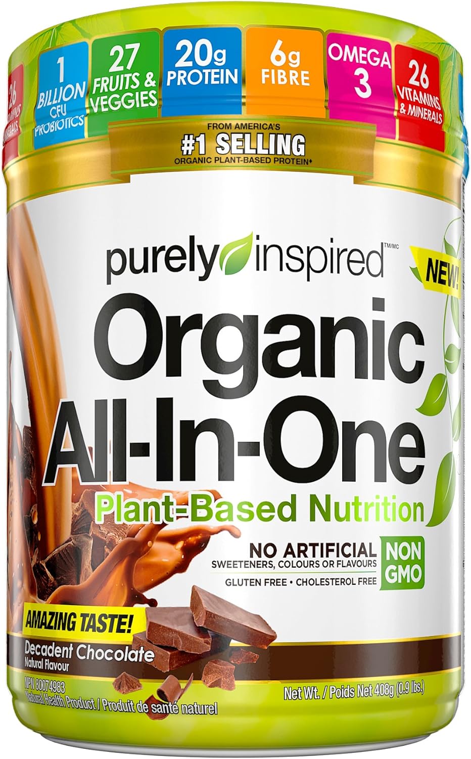 Purely Inspired Meal Replacement Shake, Vegan Protein Powder Purely Inspired Organic All In One Plant Based for Women & Men Organic Vegan Friendly, Chocolate (10 Servings)