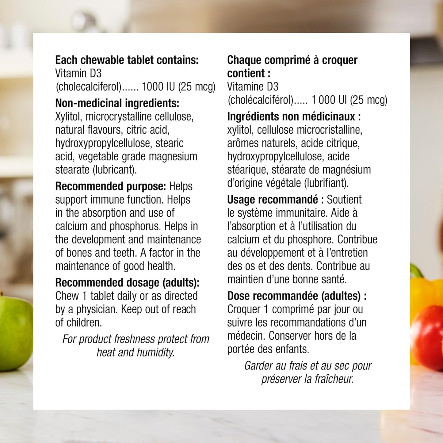 Webber Naturals 维生素 D3 1000 IU,180 片橙味咀嚼片,有助于骨骼和牙齿健康,维持身体健康