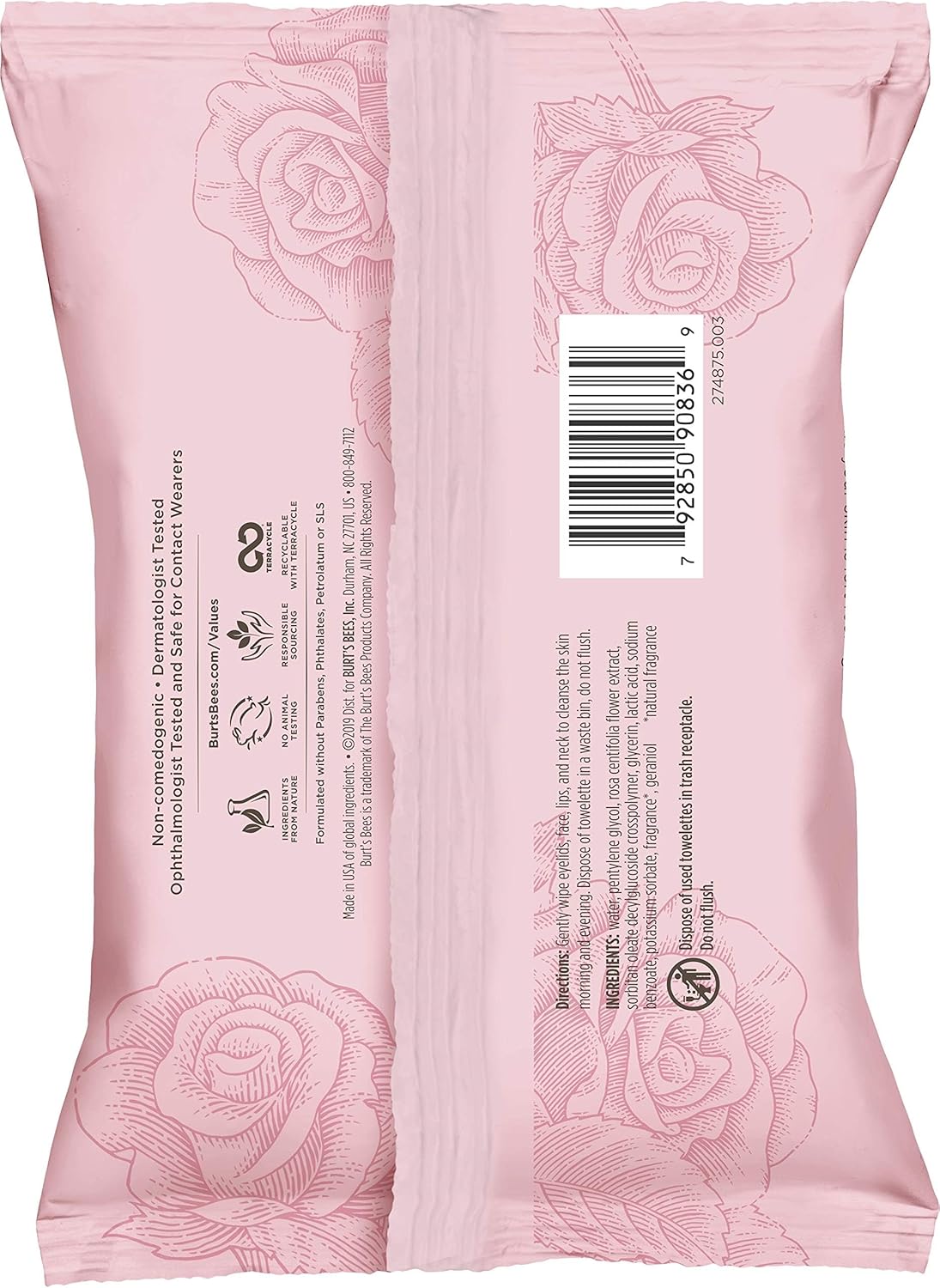 Burt's Bees Micellar Cleansing Towelettes With Rose Water 30 count