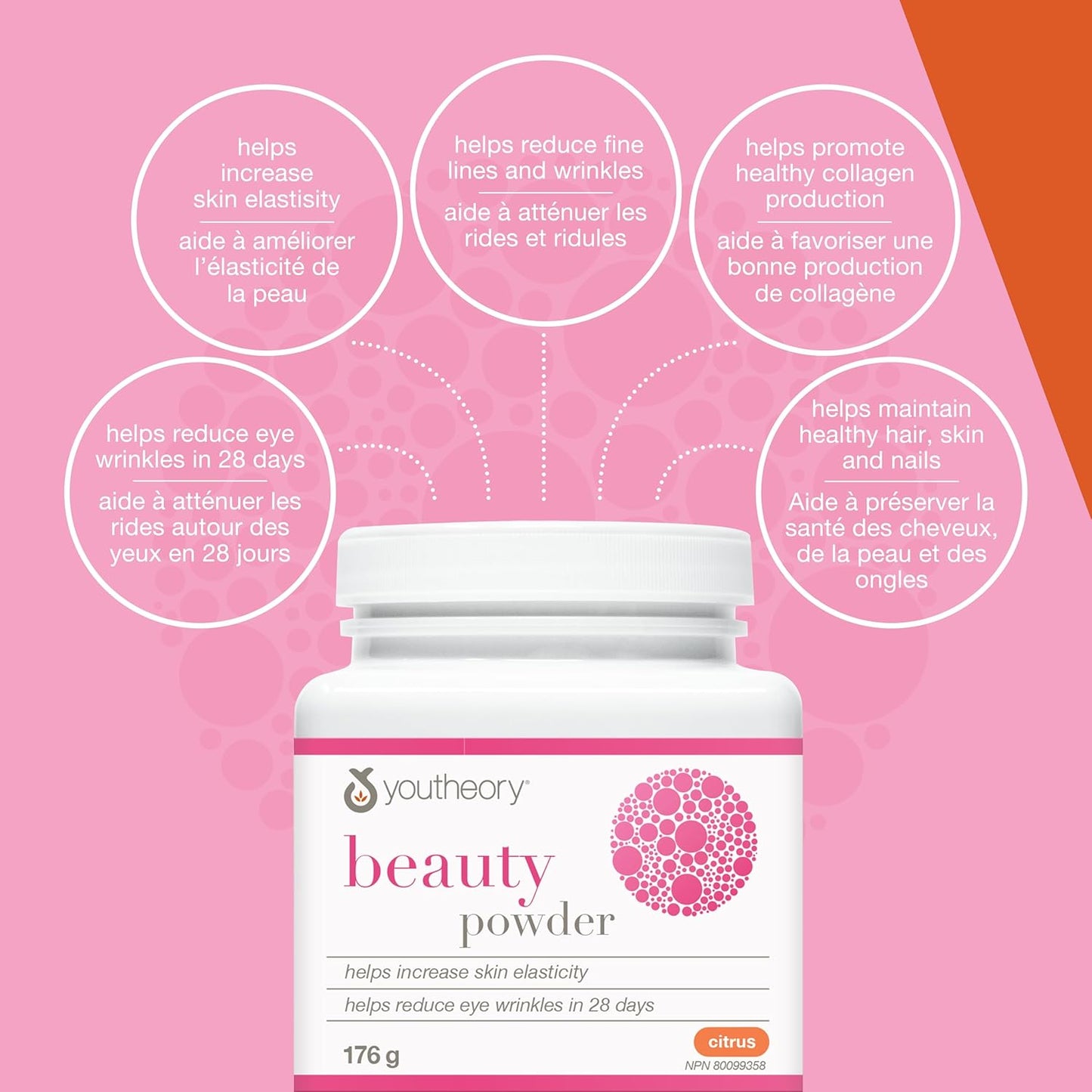 Youtheory Beauty Powder Citrus Flavour 176 g, with Hydrolyzed Collagen, Biotin, Vitamin C, and Hyaluronic Acid. Helps Reduce Fine Lines and Eye Wrinkles in 28 Days