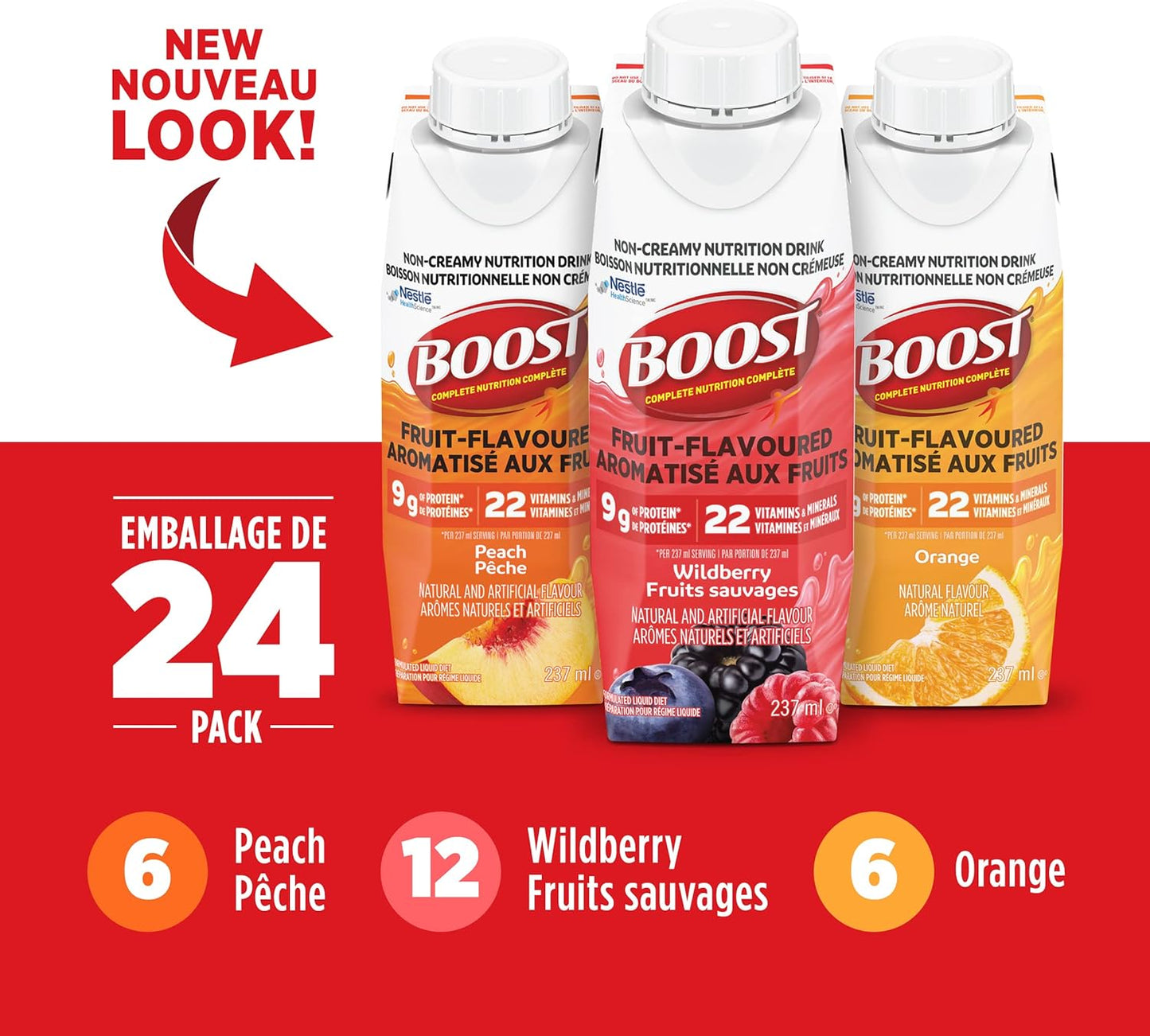 Boost 水果味饮料什锦装,237 毫升,24 支装 & 桃子味水果味饮料,237 毫升,24 支装