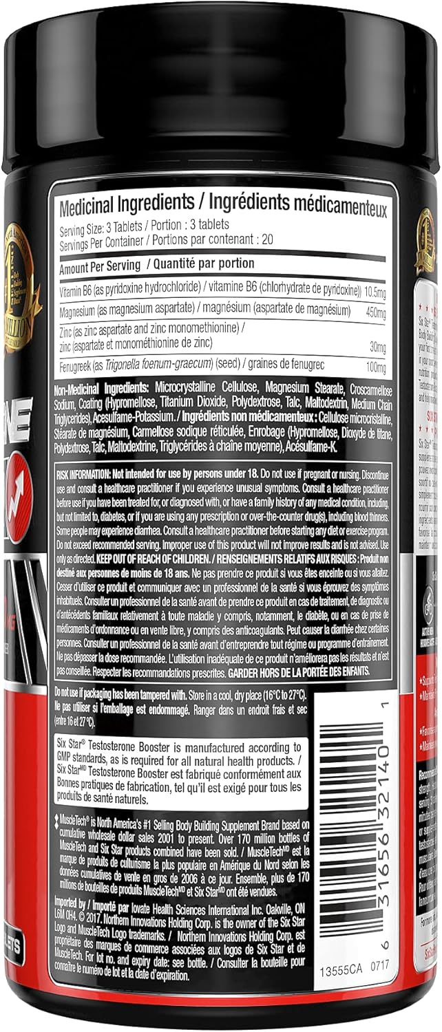 Six Star 男士睪固酮促進劑,Six Star Pro Nutrition,男士睪固酮促進劑,超強力量 + 增強訓練表現 + 科學研究,睪固酮促進補充劑,60 粒