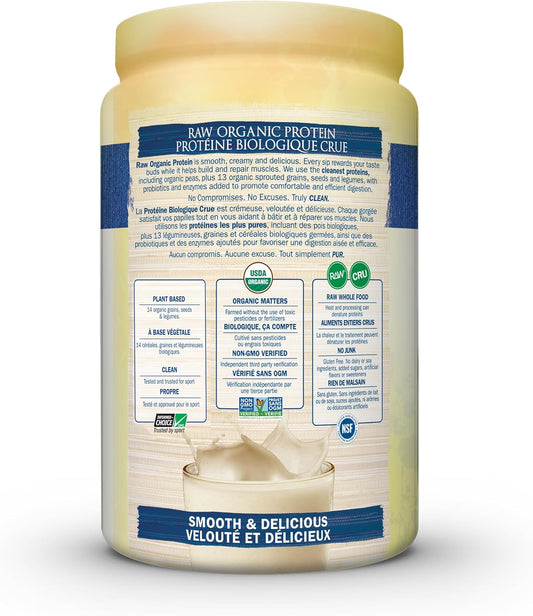 Garden of Life Raw Organic Protein, Vanilla, 620g. Packed with 22 Grams of Certified Plant Protein, including organic peas grown and processed in Canada. Assists in building and repairs muscles. Loaded with 14 organic sp…