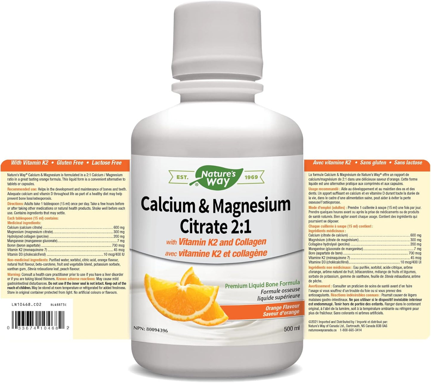 Nature's Way Calcium and Magnesium Citrate 2:1 - Liquid Supplement with Vitamin K2 and Collagen & Calcium and Magnesium Citrate 2:1 - Liquid Supplement with Vitamin D3, Vitamin K2 and Collagen