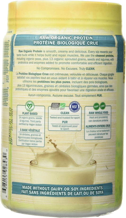 Garden Of Life 生有機蛋白粉,原味,568公克。富含22克經認證的有機植物蛋白,包括在加拿大種植和加工的有機豌豆。有助於肌肉的建構和修復。 4克支鏈胺基酸