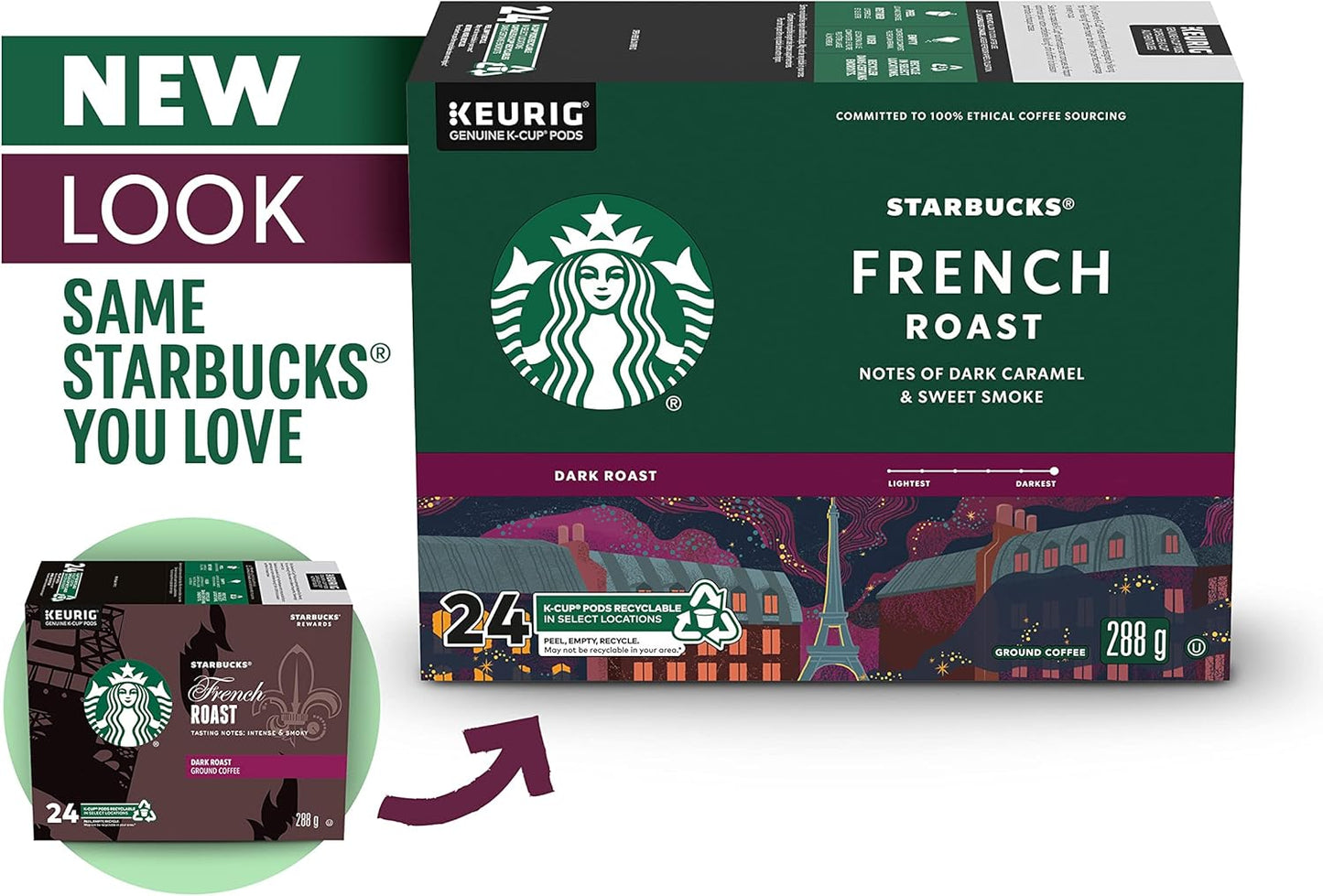 星巴克法式烘焙研磨咖啡,793 克,法式烘焙,深度烘焙咖啡,單份 Keurig K-Cup 膠囊,24 粒