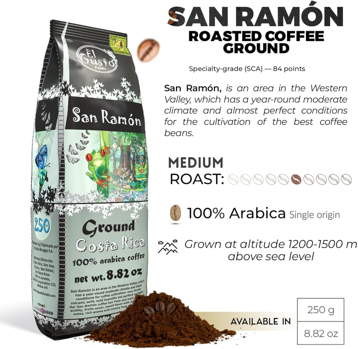 El Gusto San Ramón 研磨咖啡,中度烘焙,哥斯达黎加单一产地 250 克