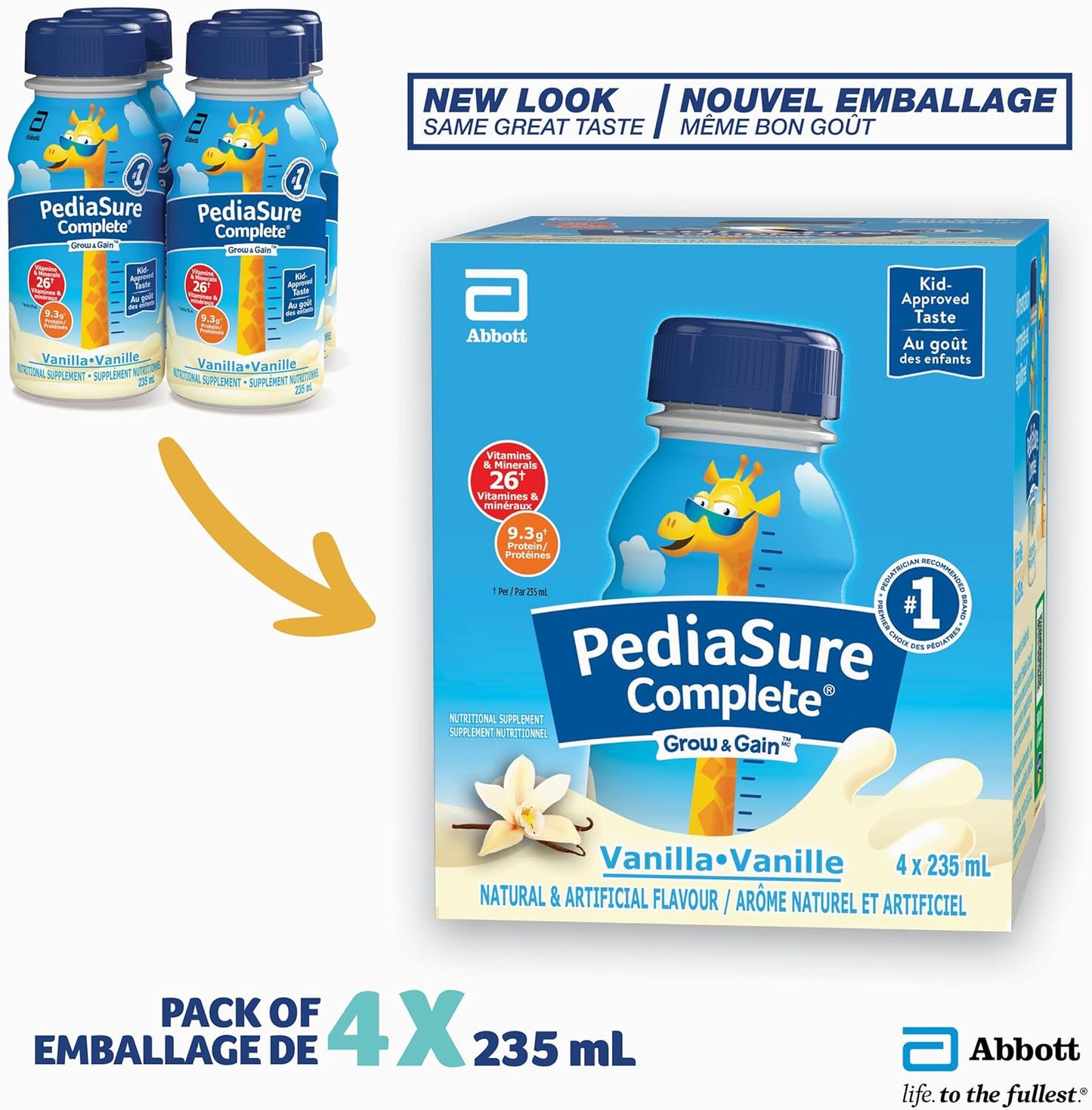 PediaSure Complete,營養補充劑,兒童營養奶昔,可作為早餐飲品,香草味,4 x 235 毫升瓶裝