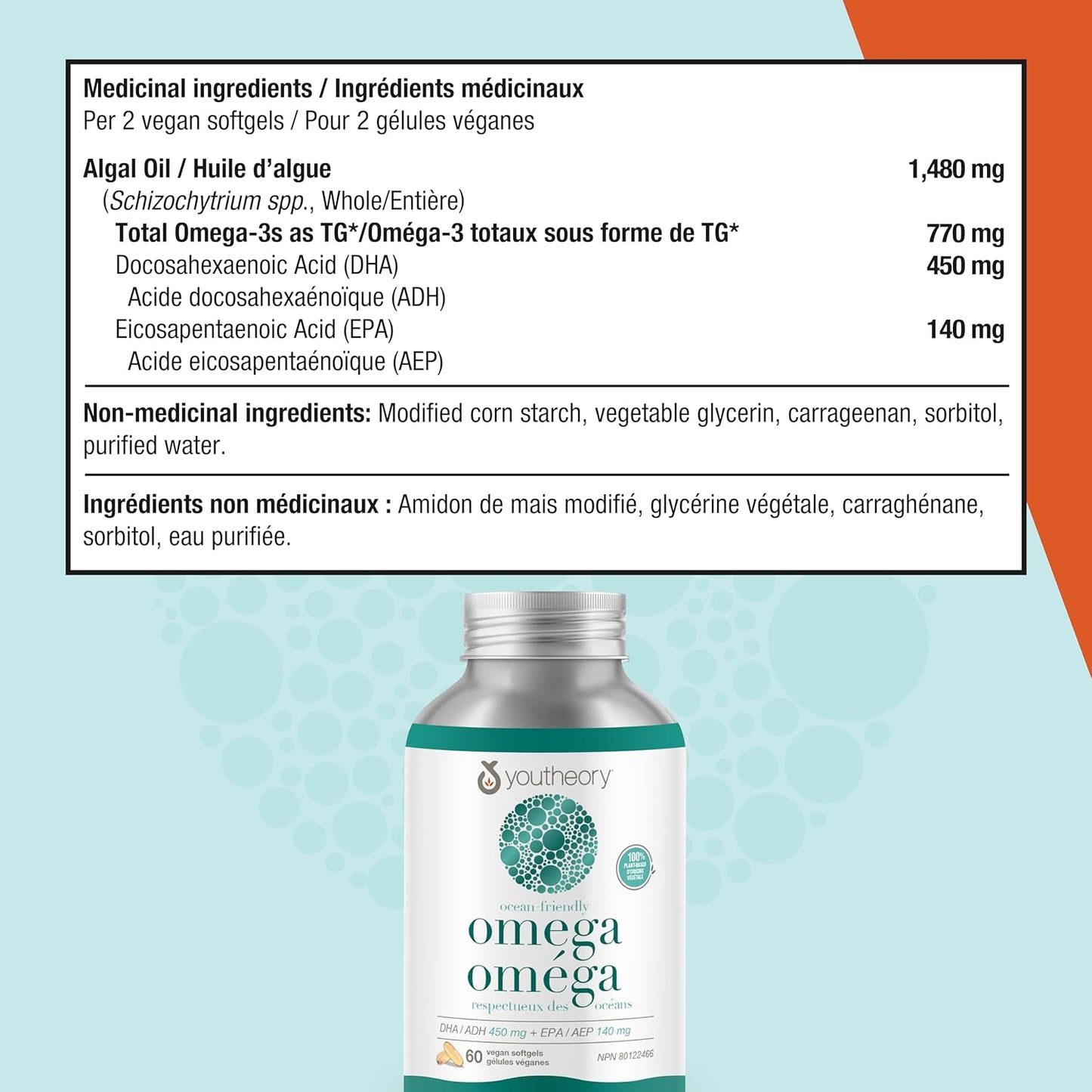 Youtheory 海洋友善 Omega,植物基和純素 Omega-3,支持大腦和心臟健康,60 粒純素軟膠囊